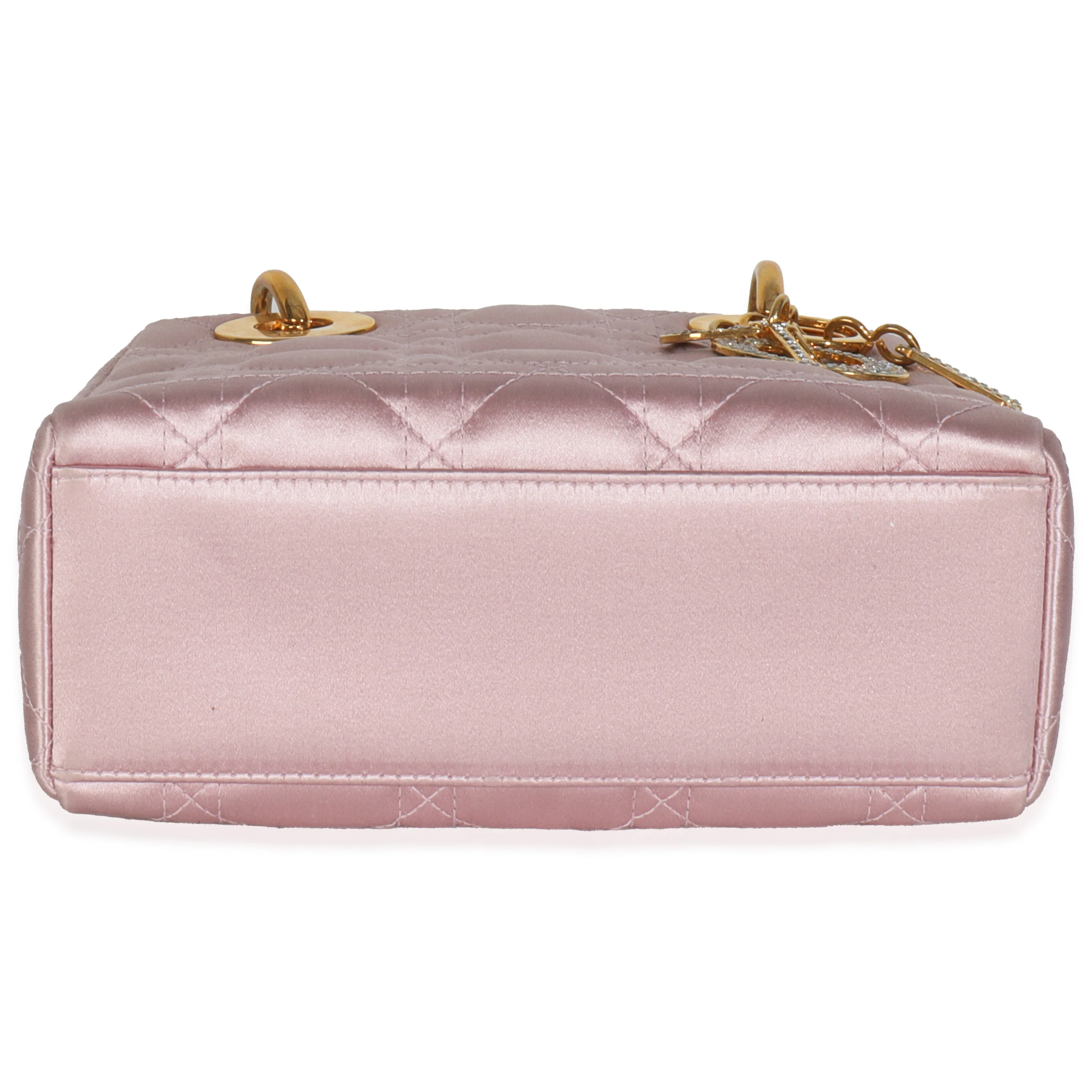 Vintage Pink Satin Cannage Embellished Charm Mini Lady Dior - Image 5