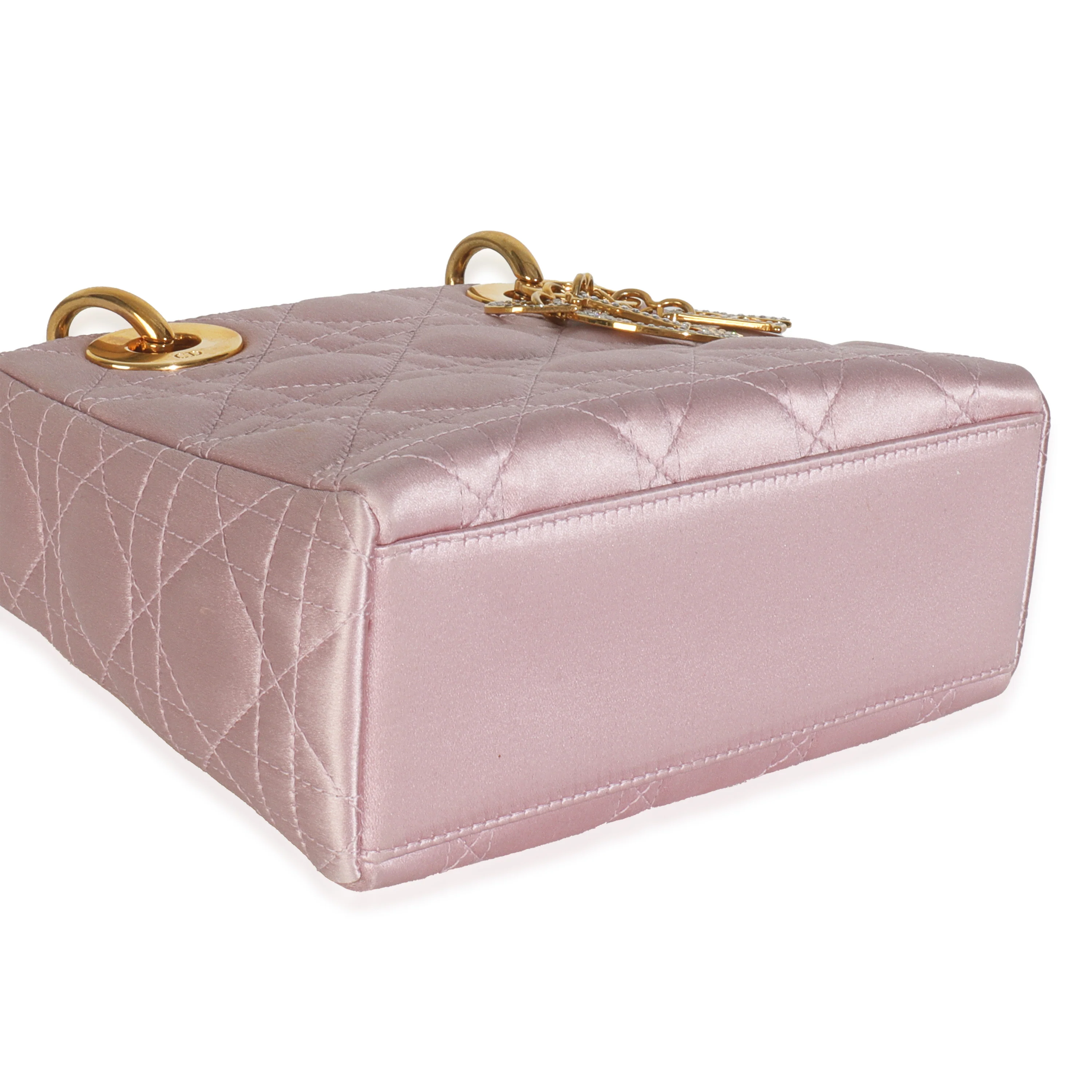 Vintage Pink Satin Cannage Embellished Charm Mini Lady Dior - Image 7