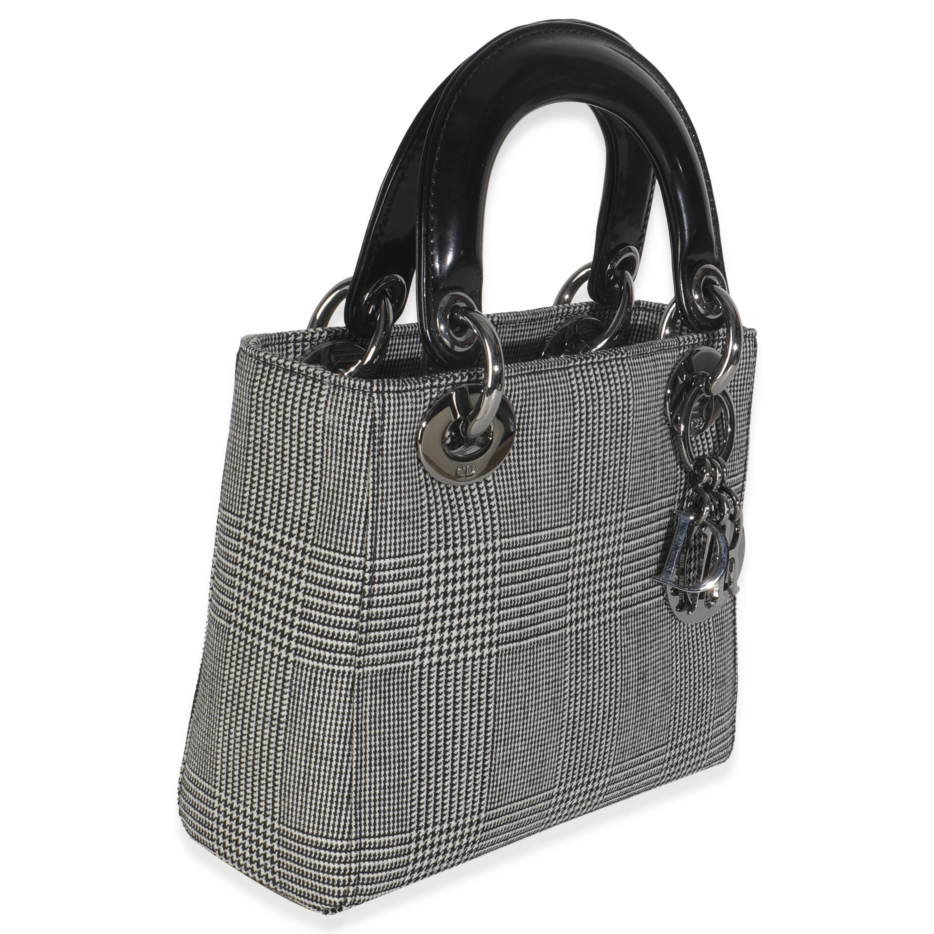 Vintage Black White Houndstooth Canvas Mini Lady Dior - Image 3