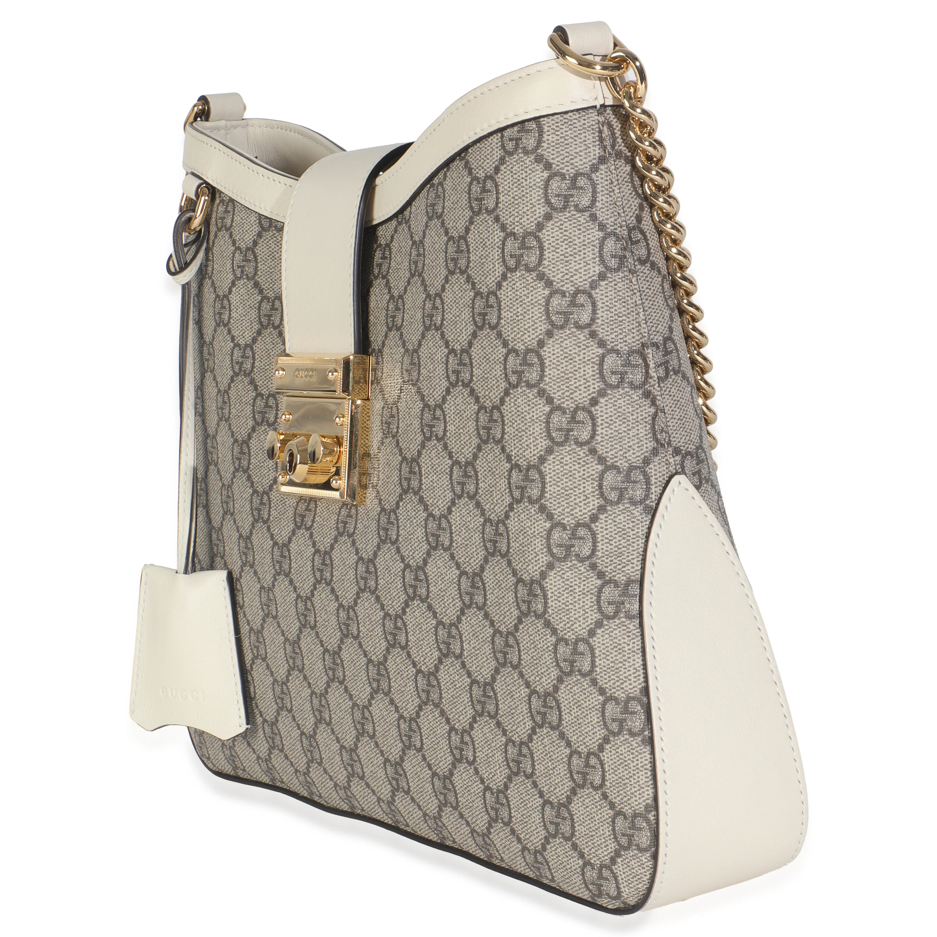 Beige Ebony GG Supreme Canvas Moon Calfskin Medium Padlock Shoulder Bag - Image 2