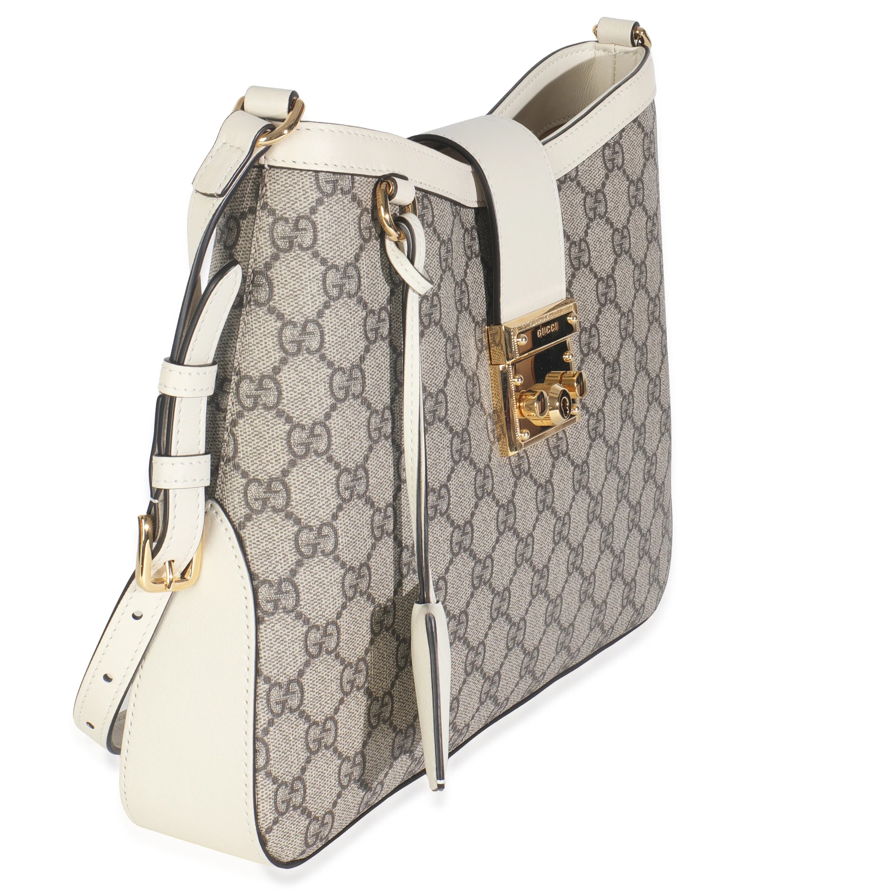 Beige Ebony GG Supreme Canvas Moon Calfskin Medium Padlock Shoulder Bag - Image 3