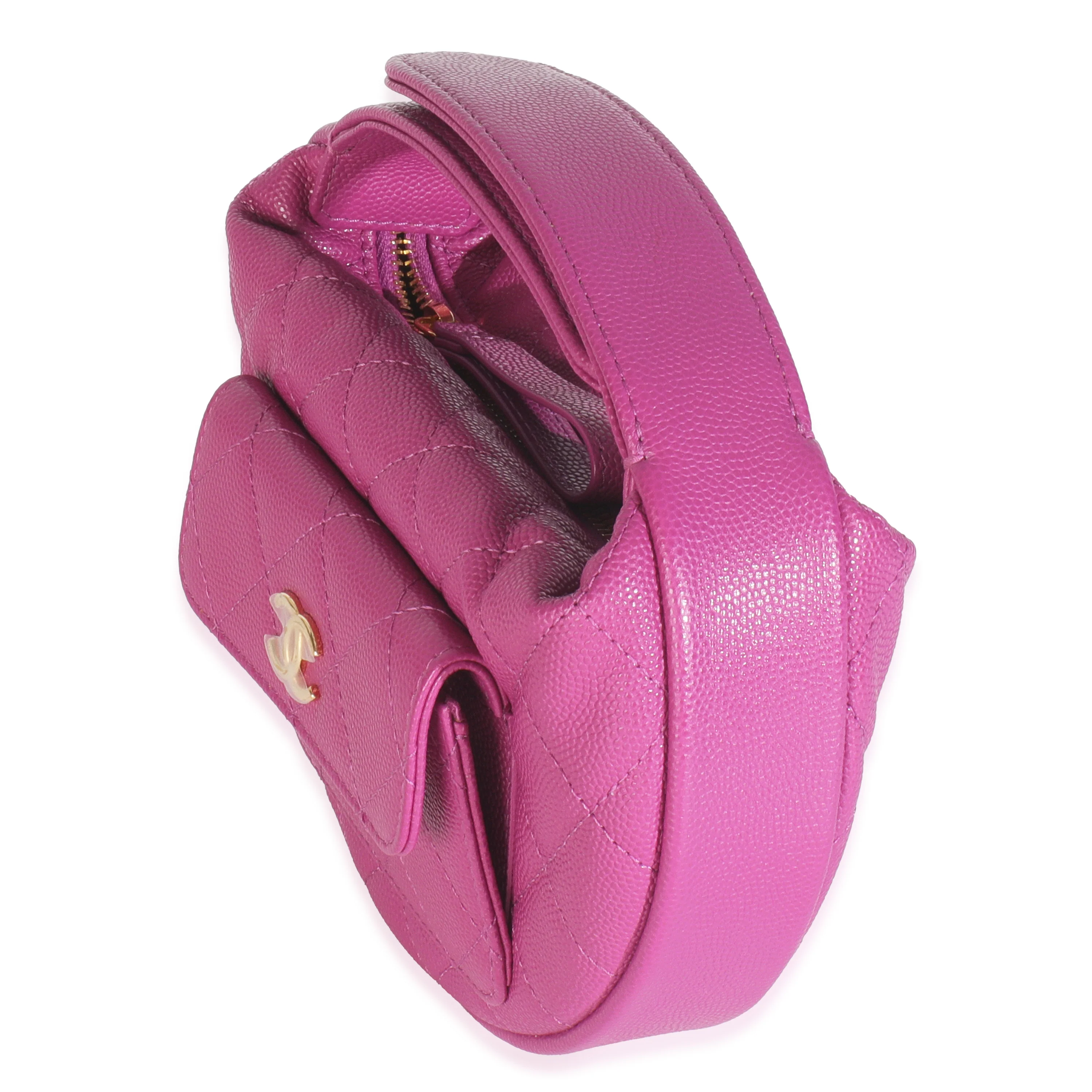 Purple Quilted Caviar Mini Round Hobo Handbag - Image 2