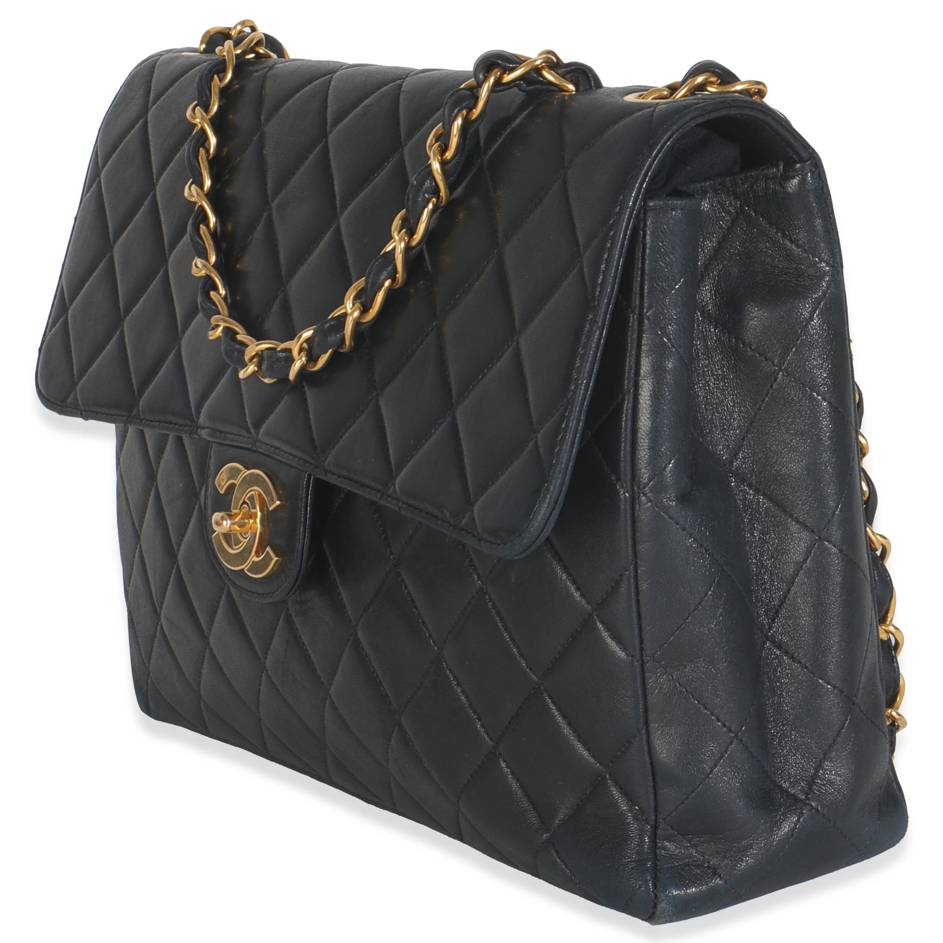 Vintage 24K Black Quilted Lambskin Jumbo Single Flap Bag - Image 2