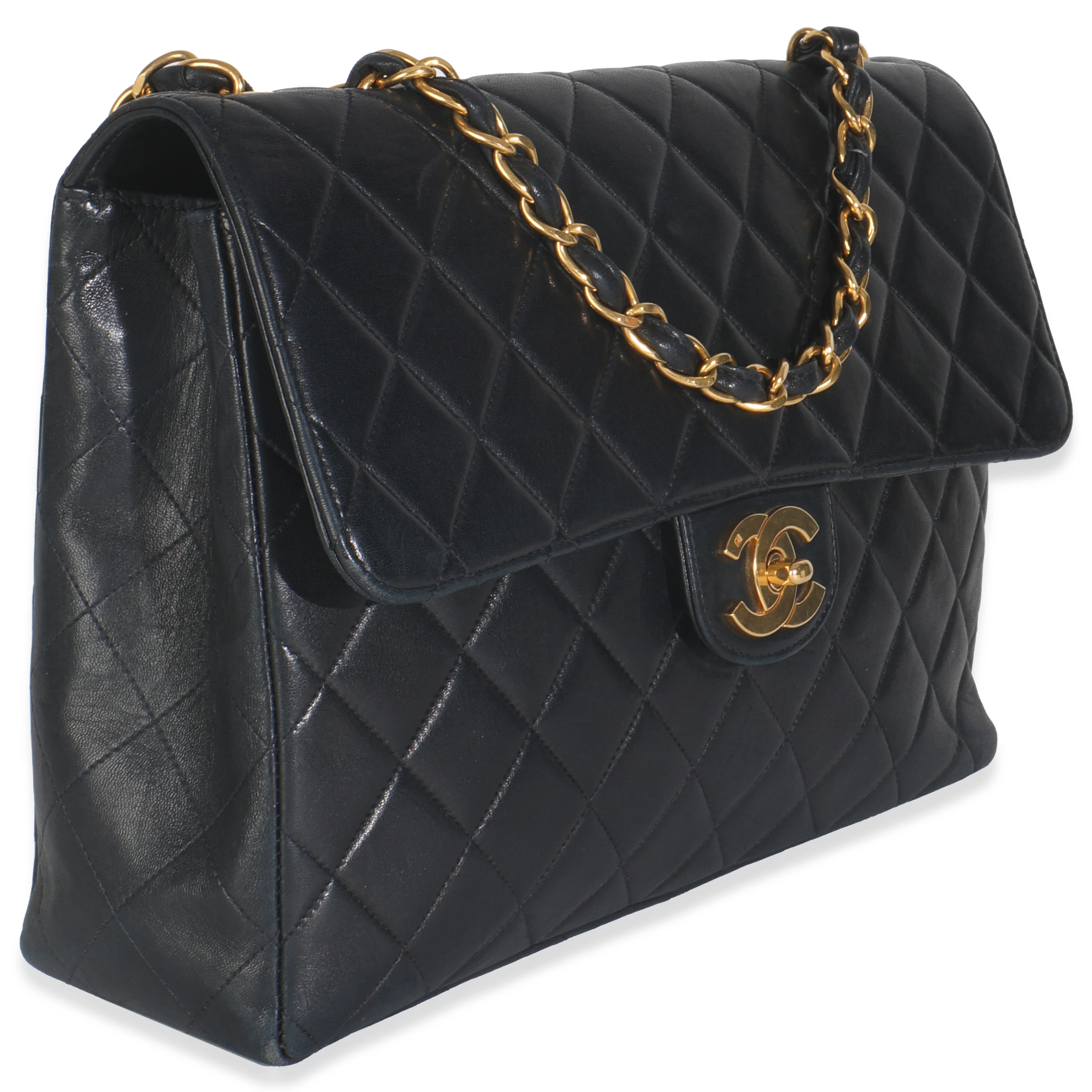 Vintage 24K Black Quilted Lambskin Jumbo Single Flap Bag - Image 3