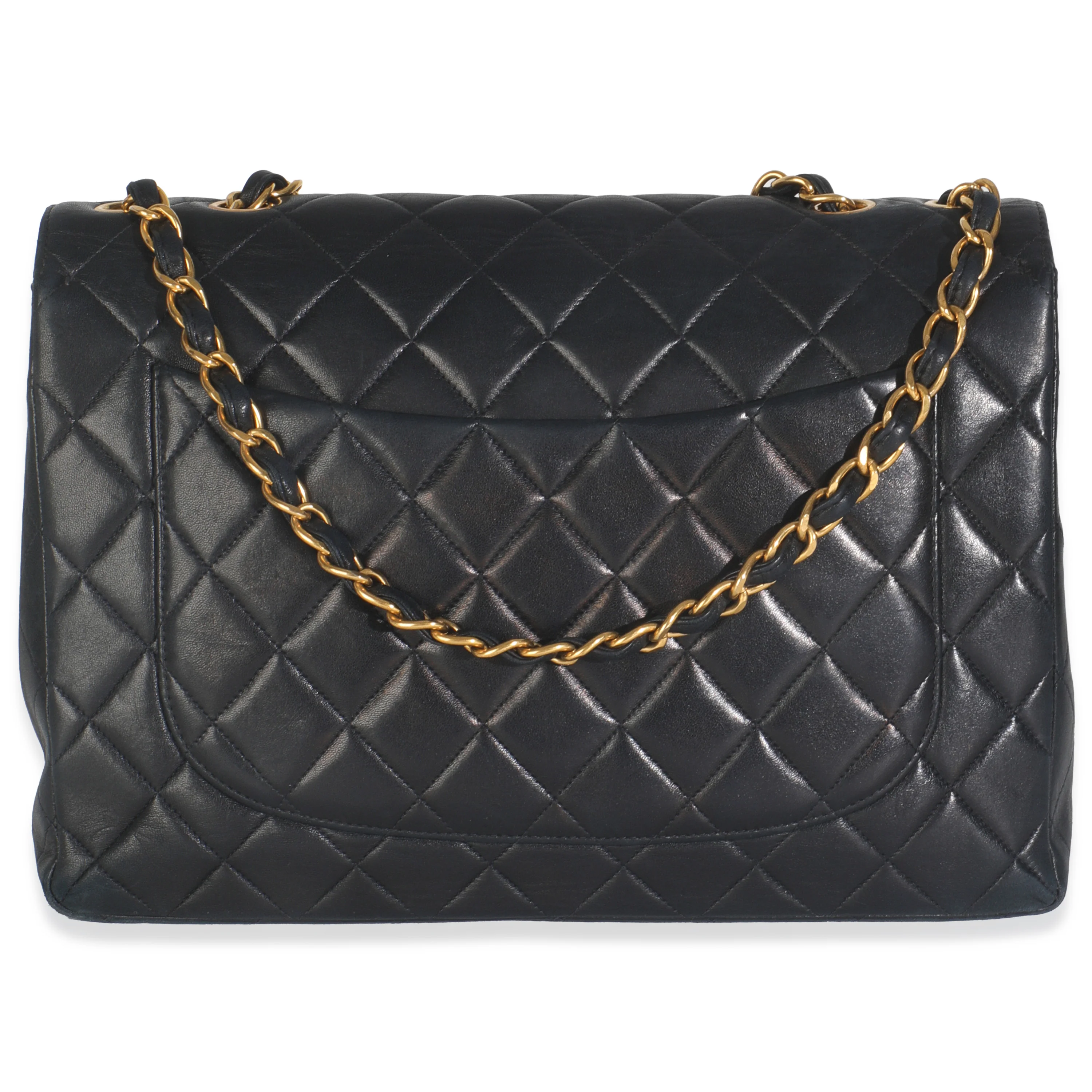 Vintage 24K Black Quilted Lambskin Jumbo Single Flap Bag - Image 4