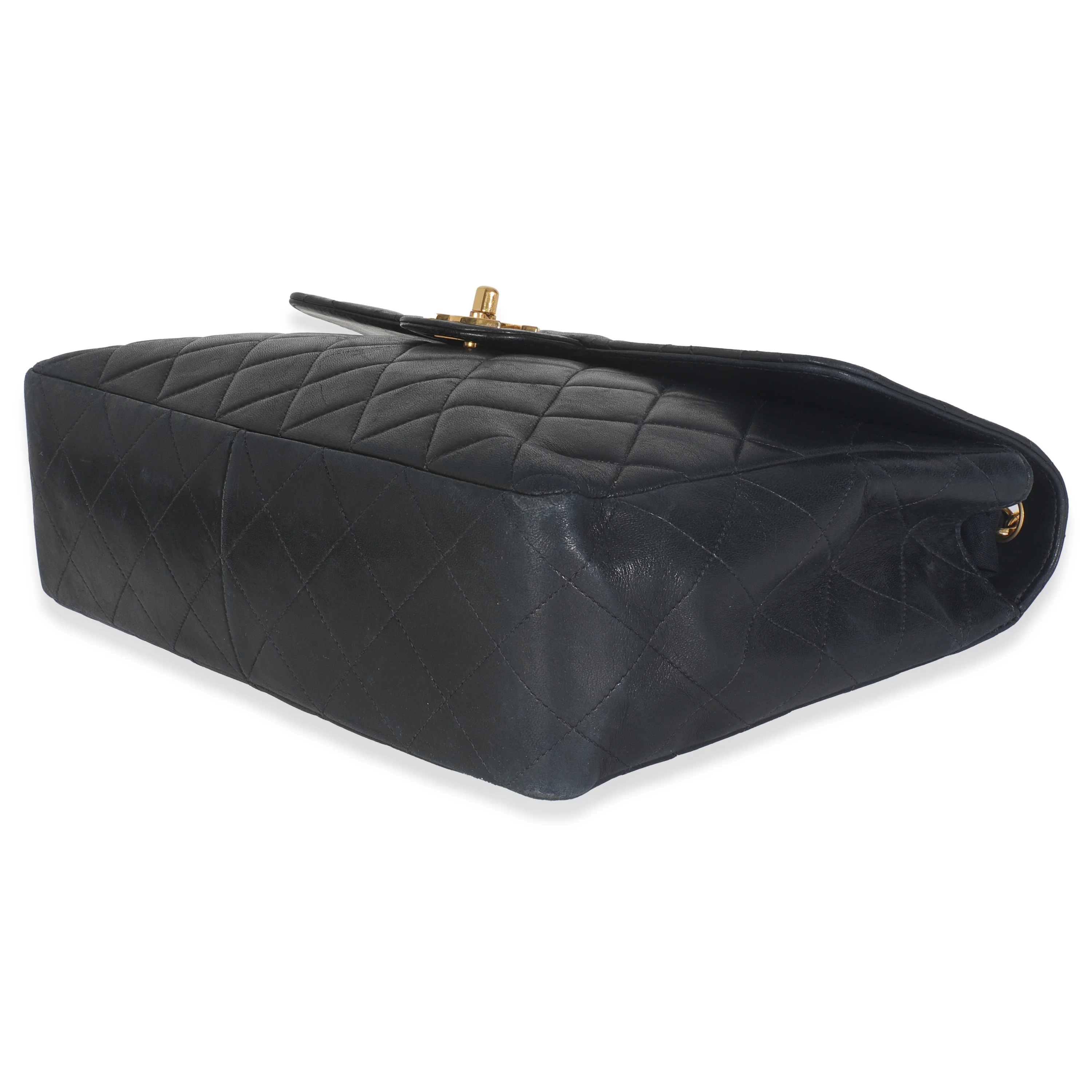 Vintage 24K Black Quilted Lambskin Jumbo Single Flap Bag - Image 5