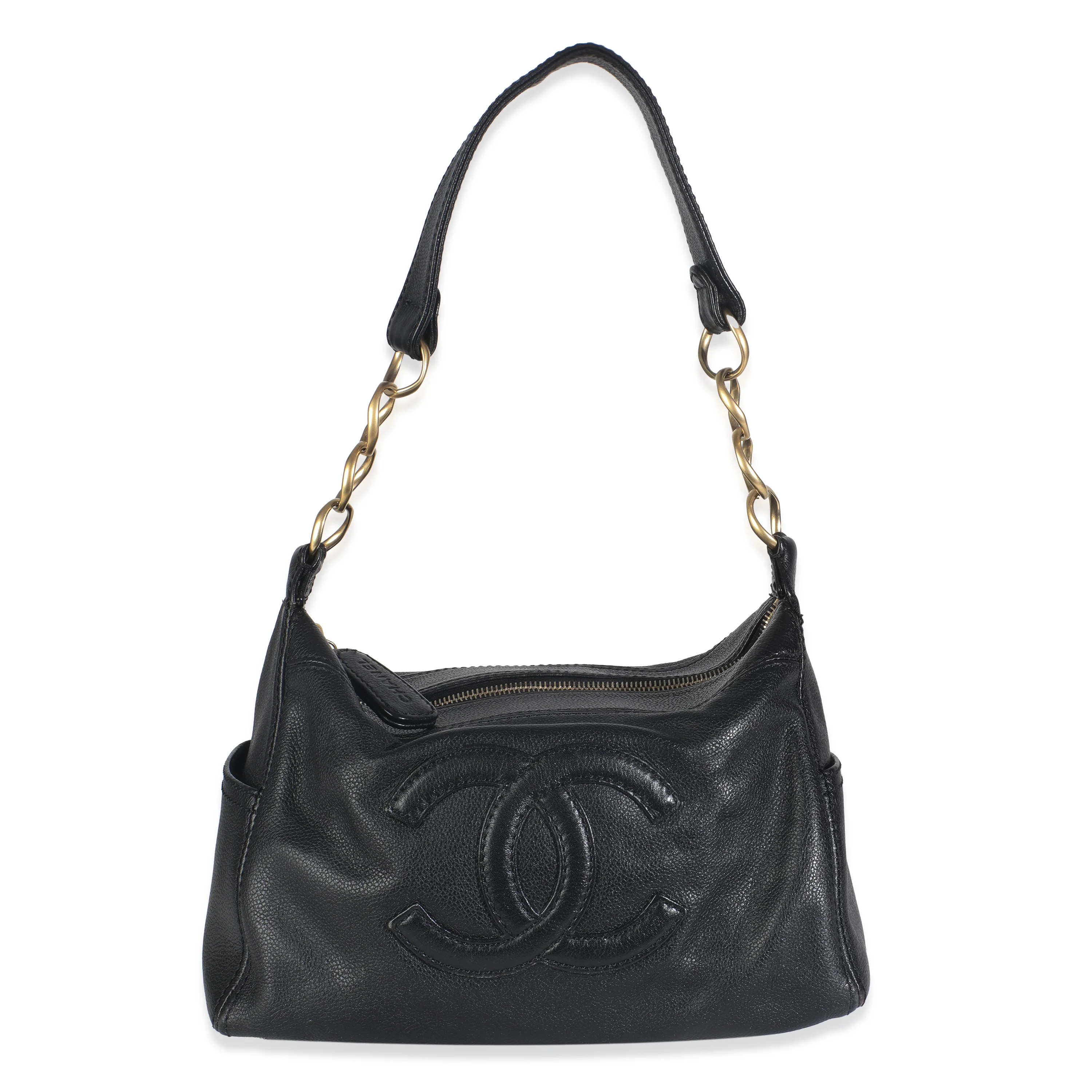 Vintage Black Grained Calfskin Coco Mark Shoulder Bag