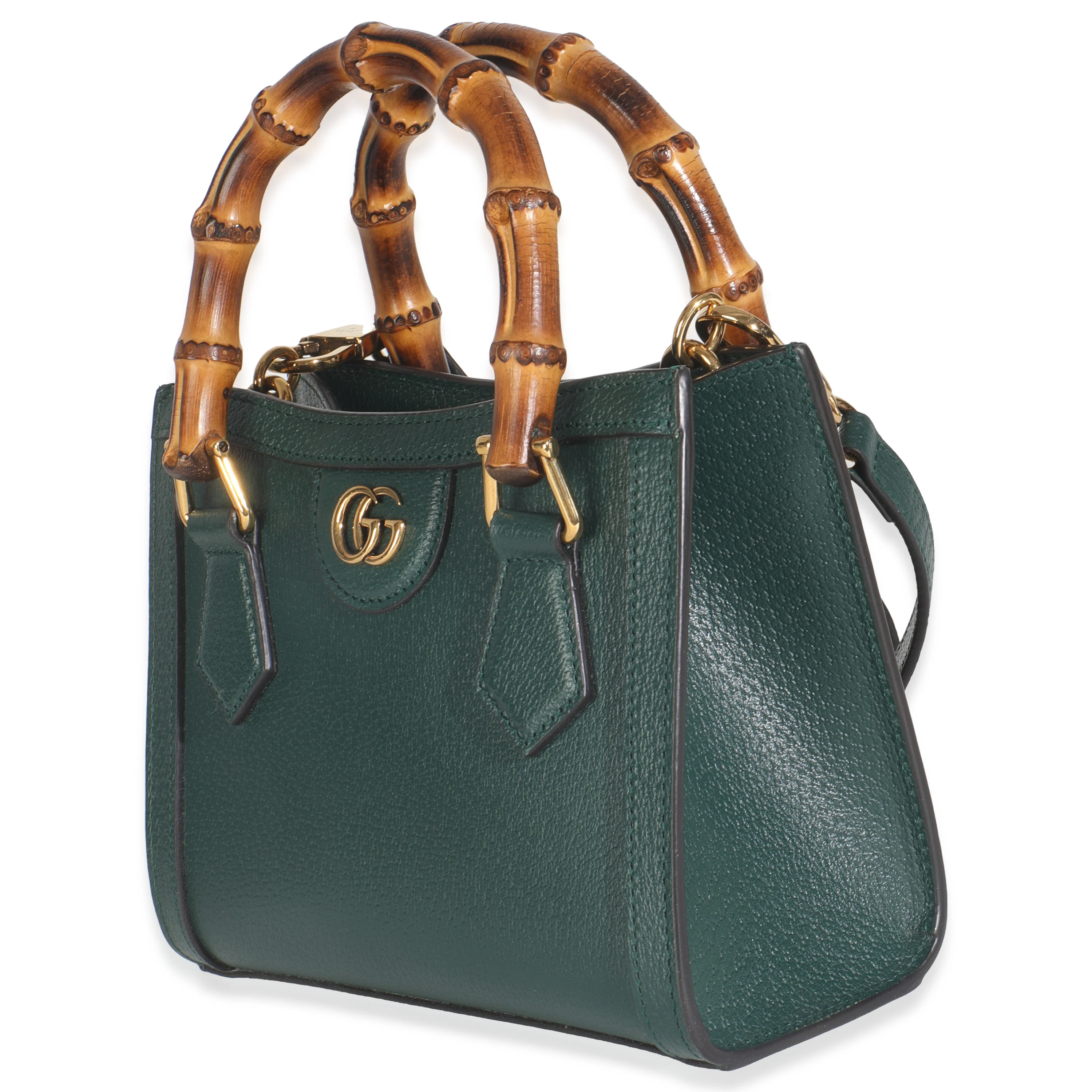 Dark Green Textured Dollar Calfskin Mini Diana Bamboo Top Handle Bag - Image 2