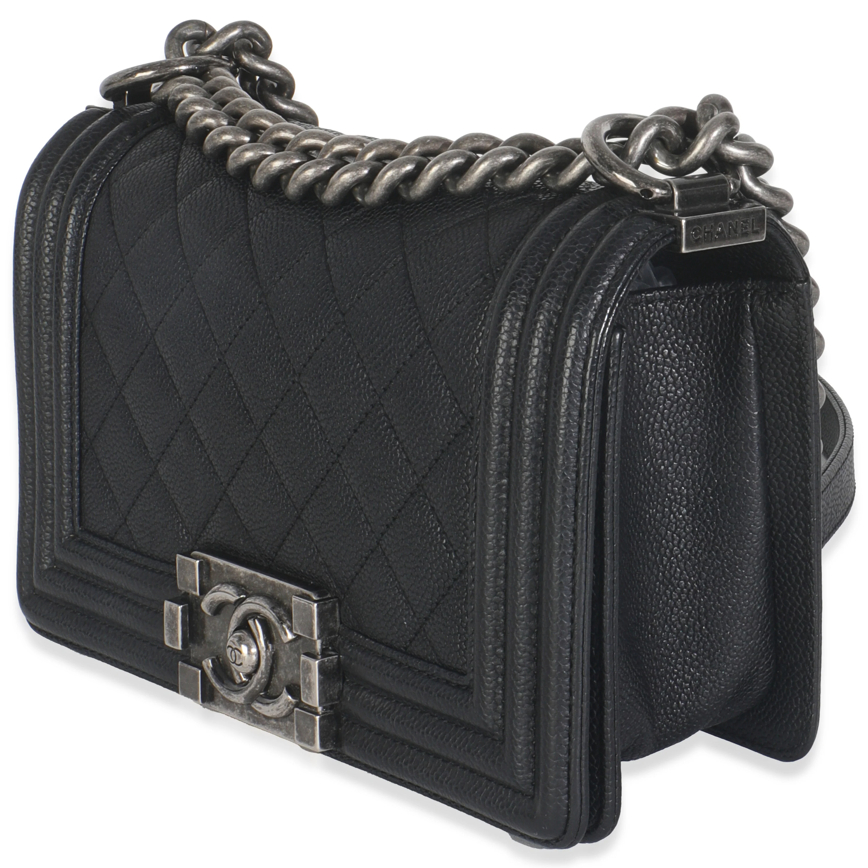 Black Quilted Caviar Small Boy Bag - Image 2