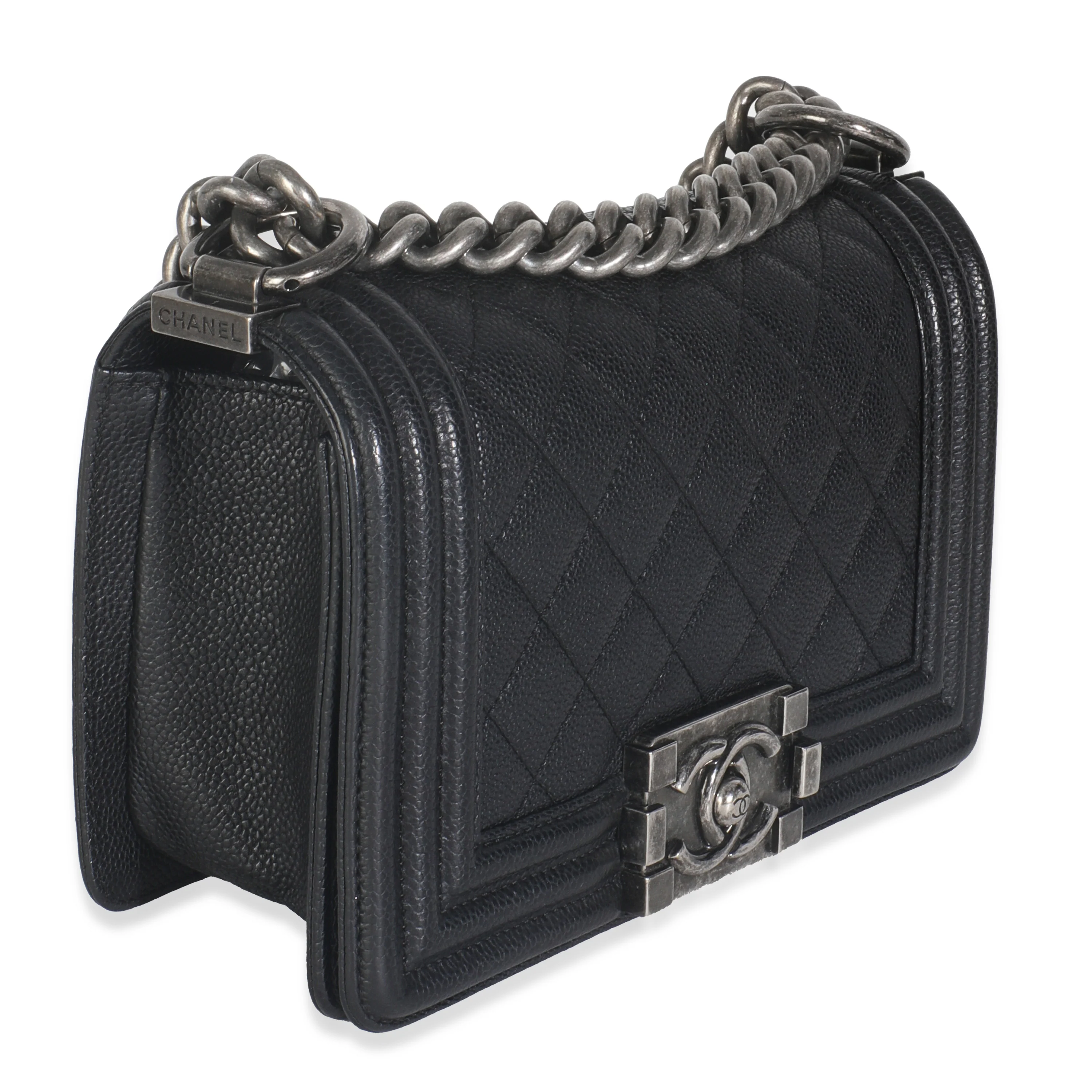 Black Quilted Caviar Small Boy Bag - Image 3