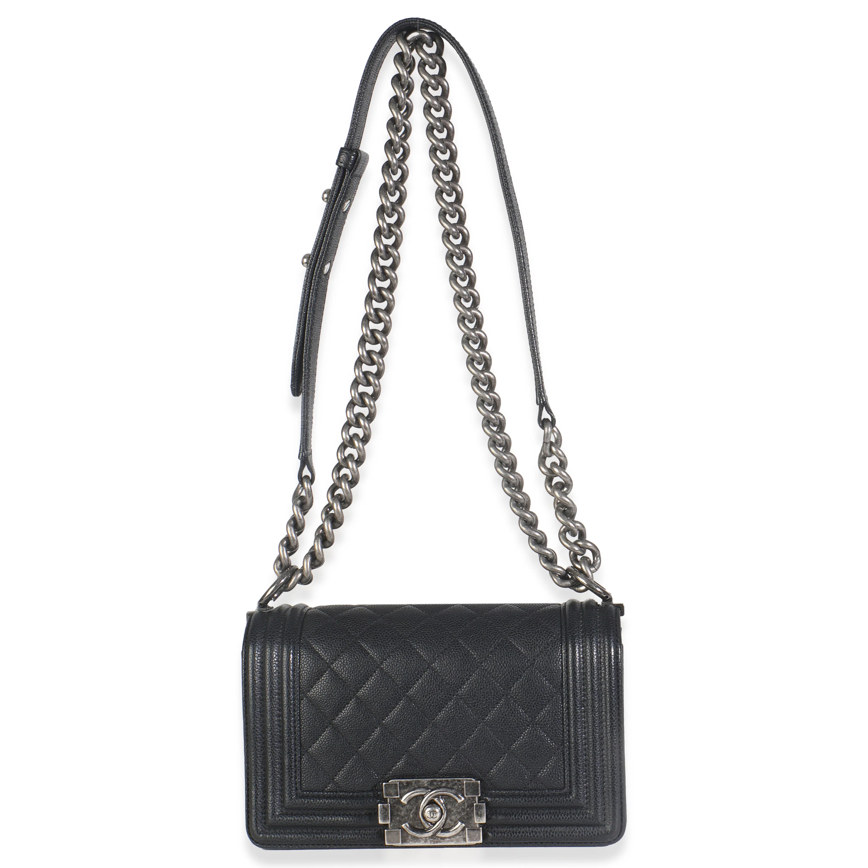 Black Quilted Caviar Small Boy Bag - Image 7