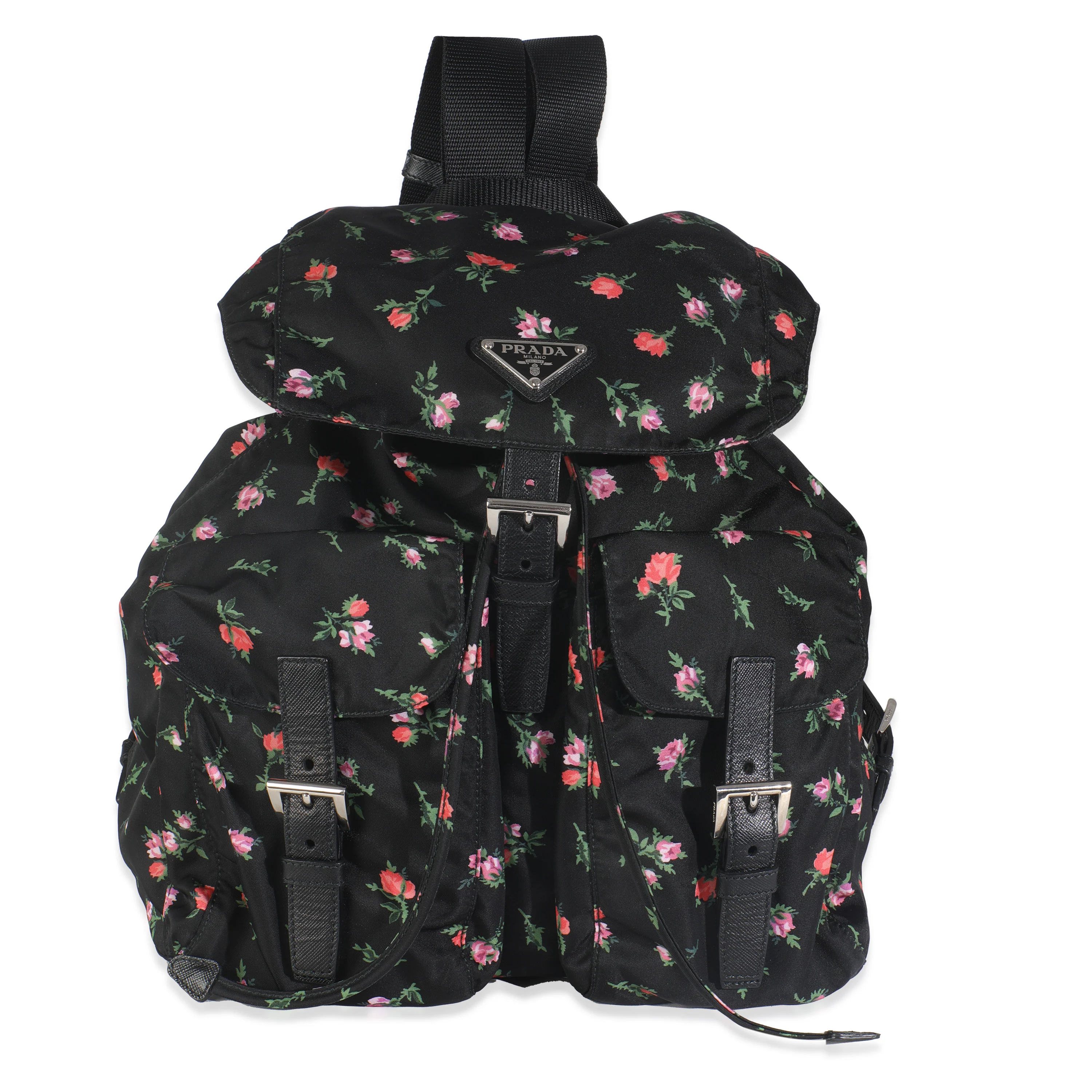 Black Dis Rose Tessuto Nylon Saffiano Stampata Drawstring Backpack