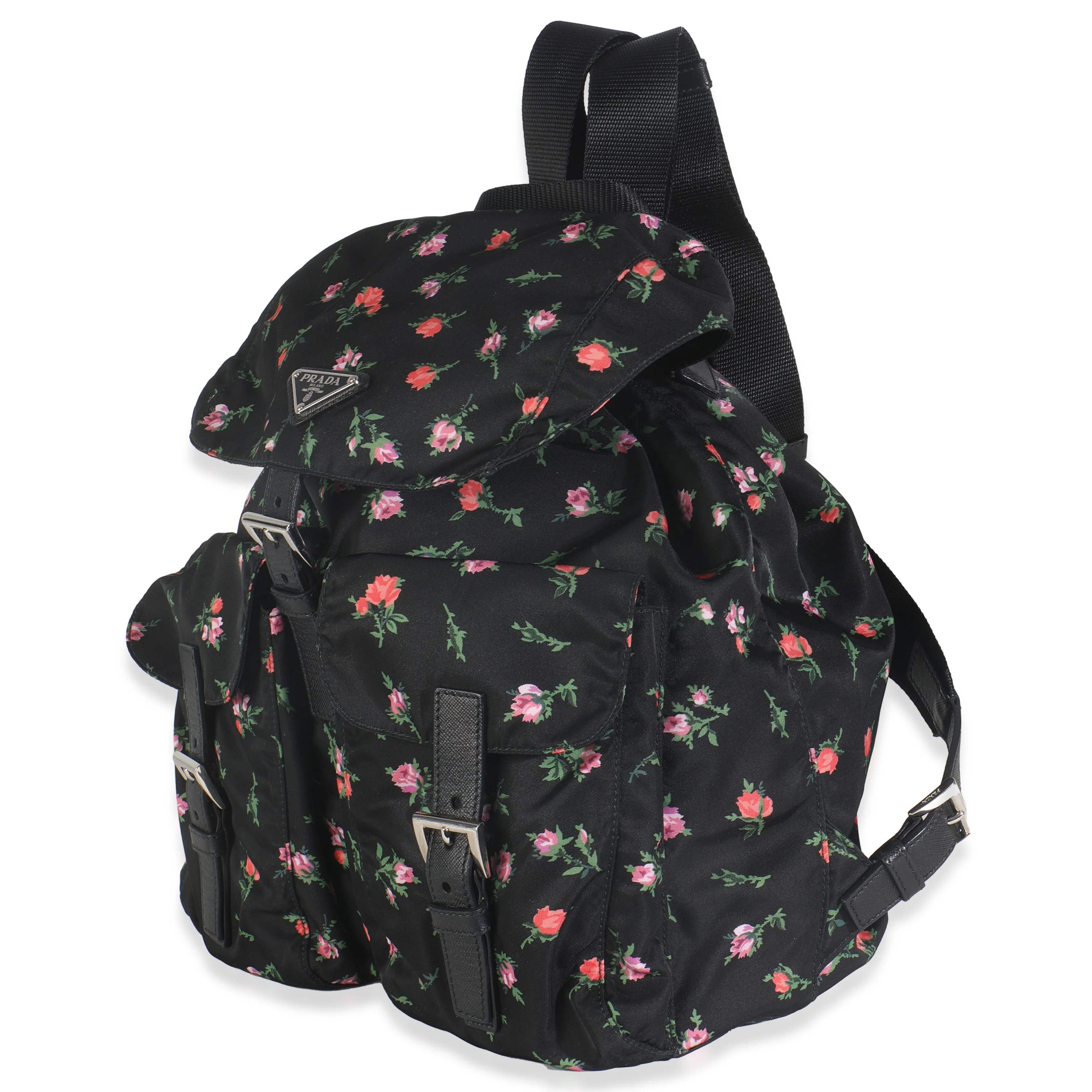 Black Dis Rose Tessuto Nylon Saffiano Stampata Drawstring Backpack - Image 2
