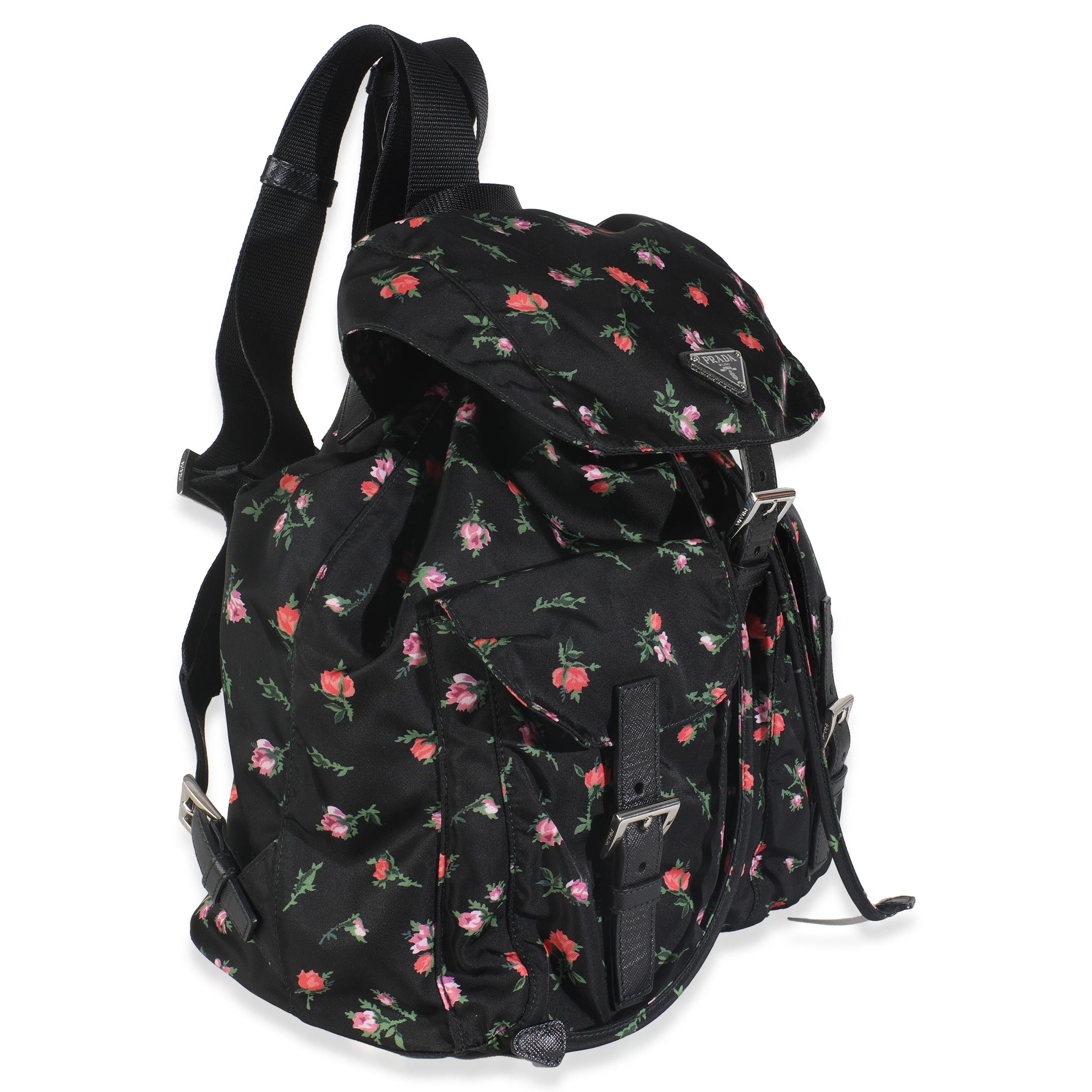 Black Dis Rose Tessuto Nylon Saffiano Stampata Drawstring Backpack - Image 3