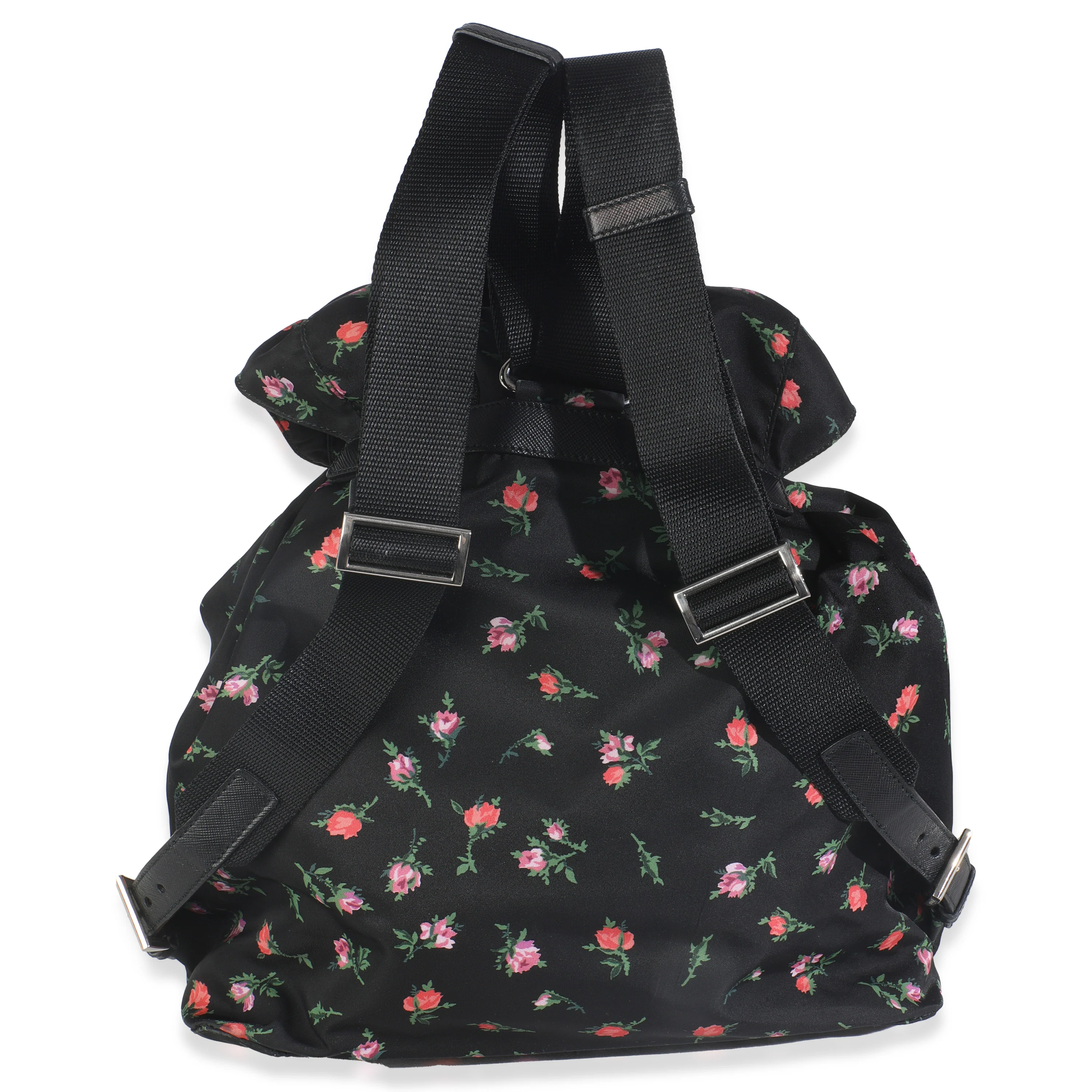 Black Dis Rose Tessuto Nylon Saffiano Stampata Drawstring Backpack - Image 4