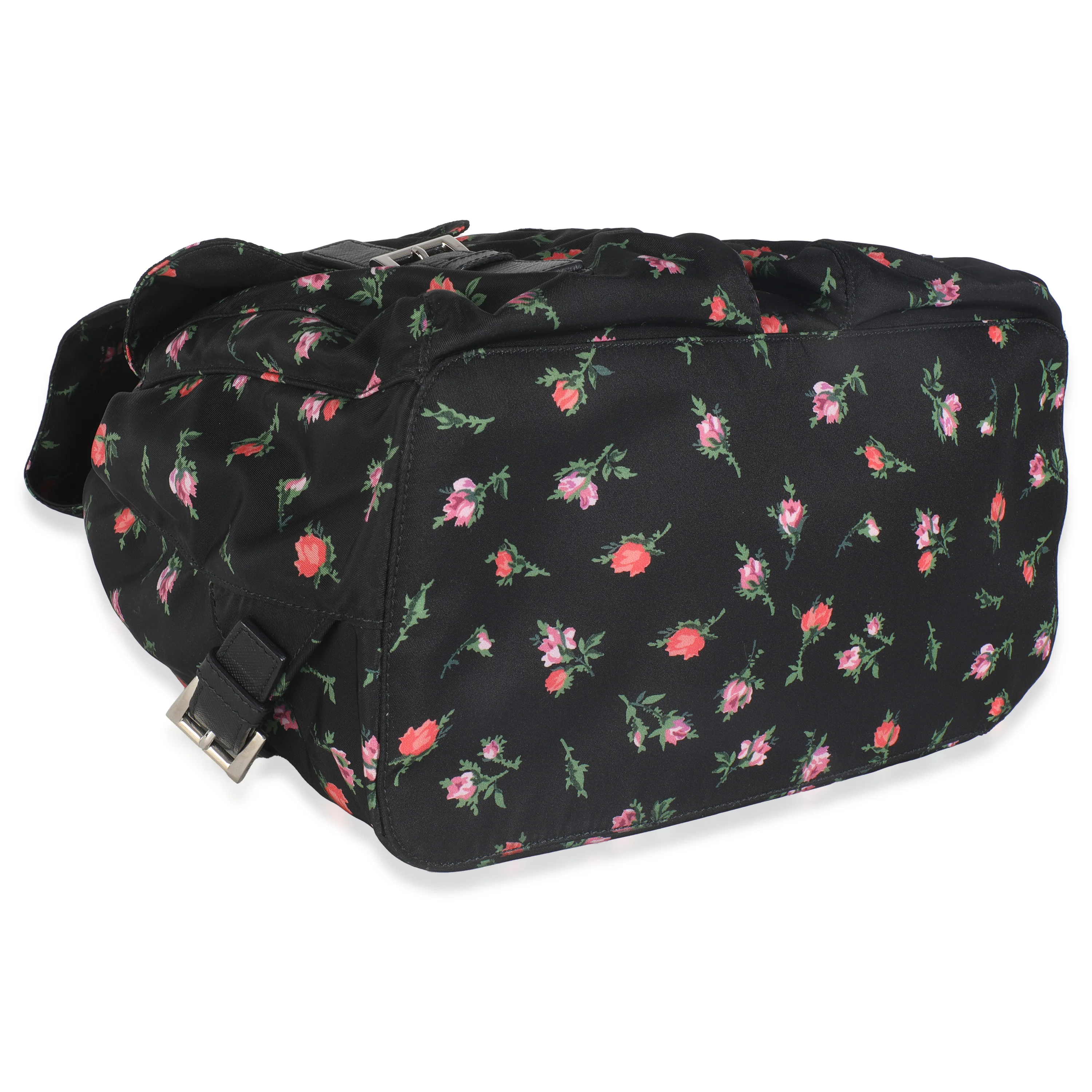 Black Dis Rose Tessuto Nylon Saffiano Stampata Drawstring Backpack - Image 6