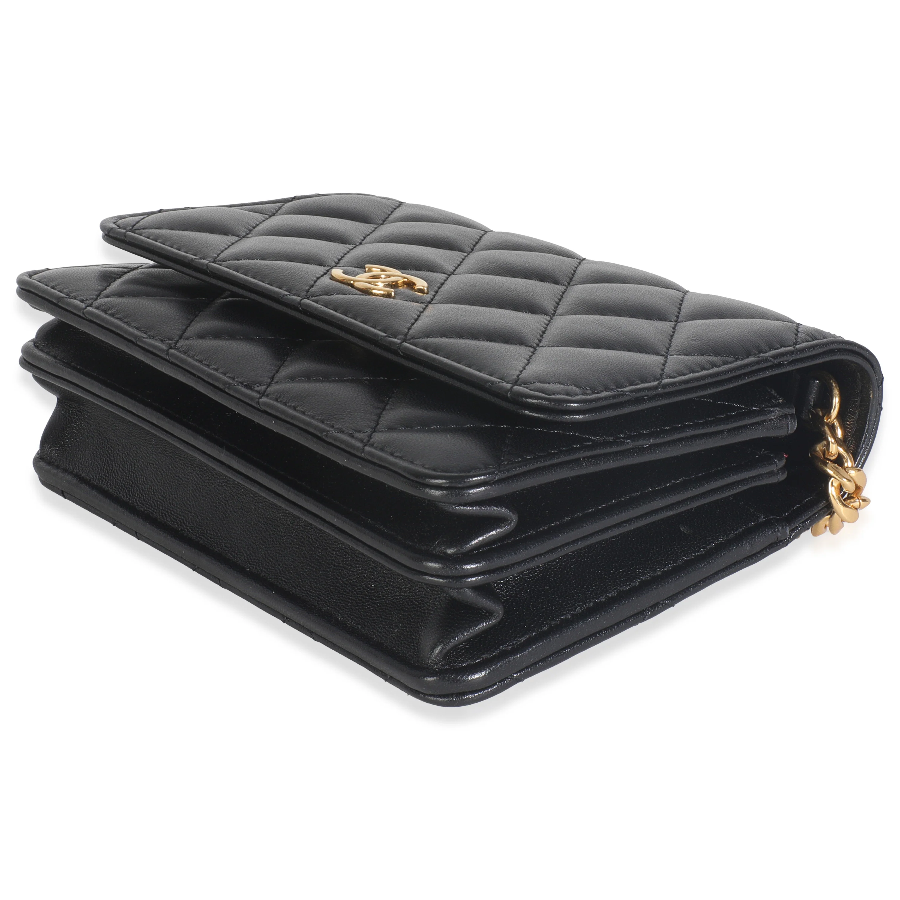 Black Quilted Lambskin CC Pearl Enamel Clutch On Chain - Image 7