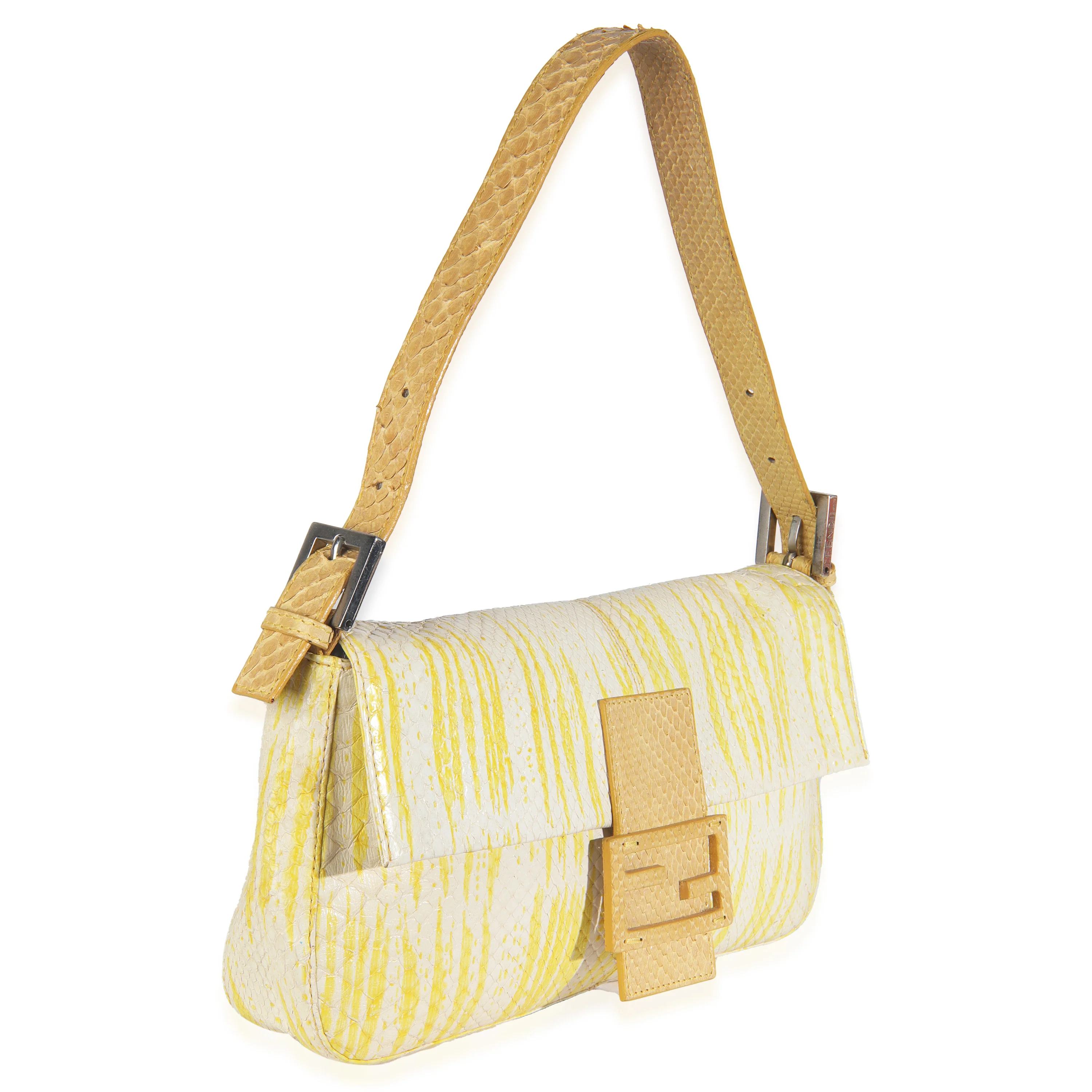 Vintage White Yellow Python Baguette Bag - Image 3