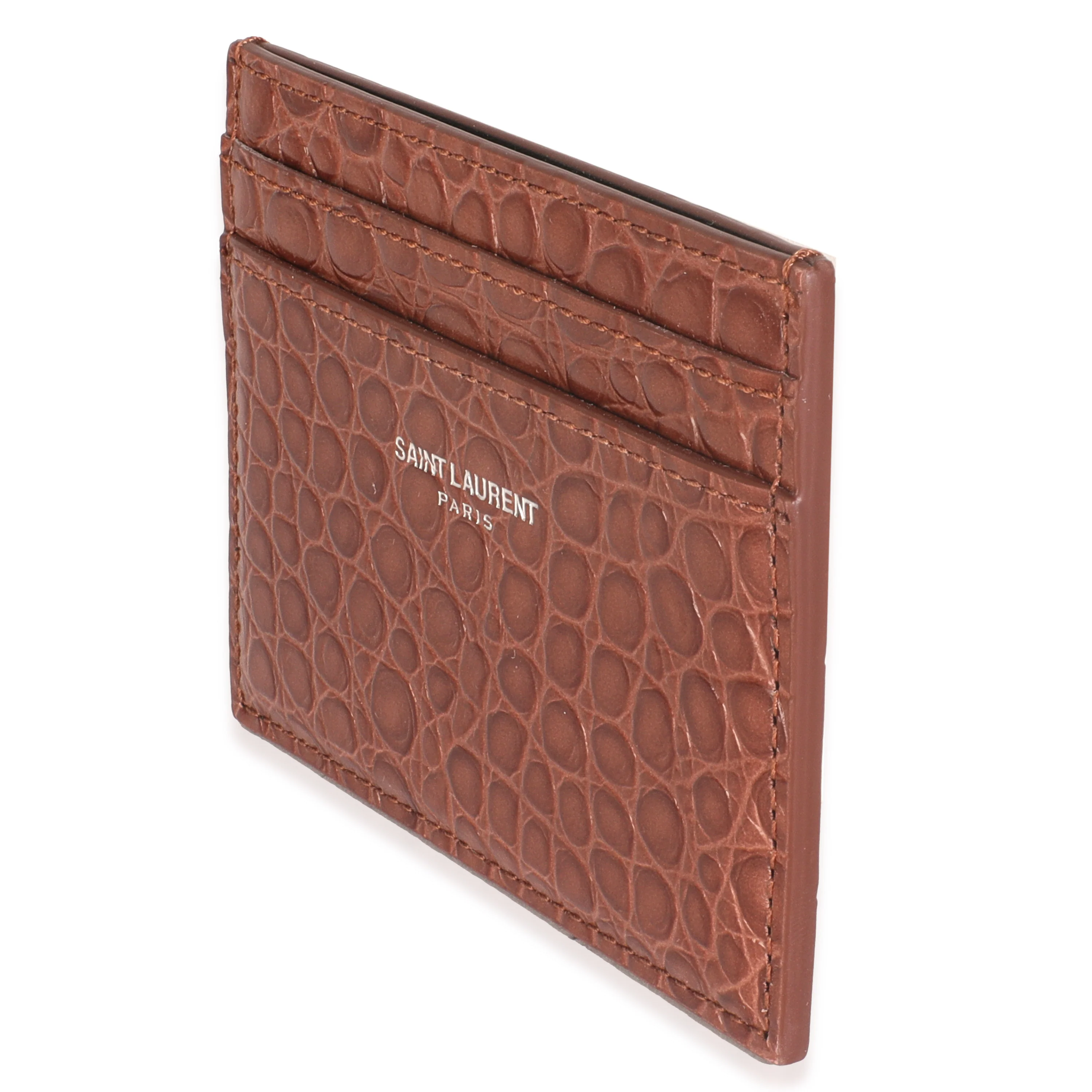 Brown Croc Embossed Calfskin Logo Card Holder - Image 2