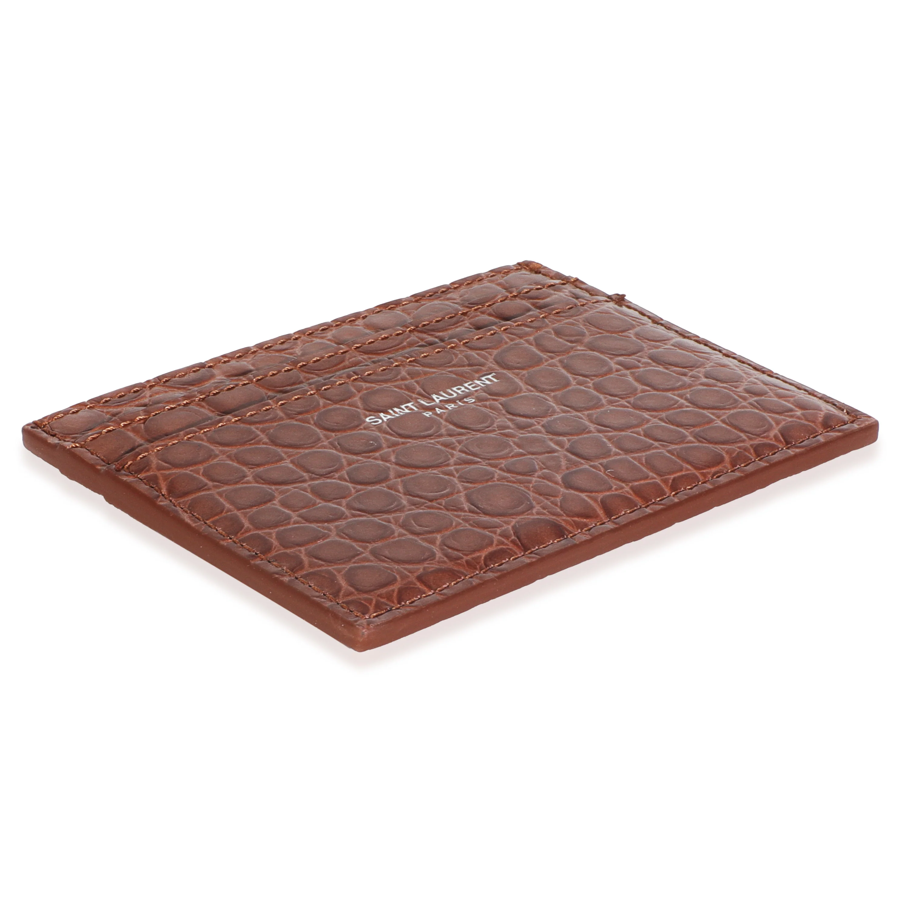 Brown Croc Embossed Calfskin Logo Card Holder - Image 6