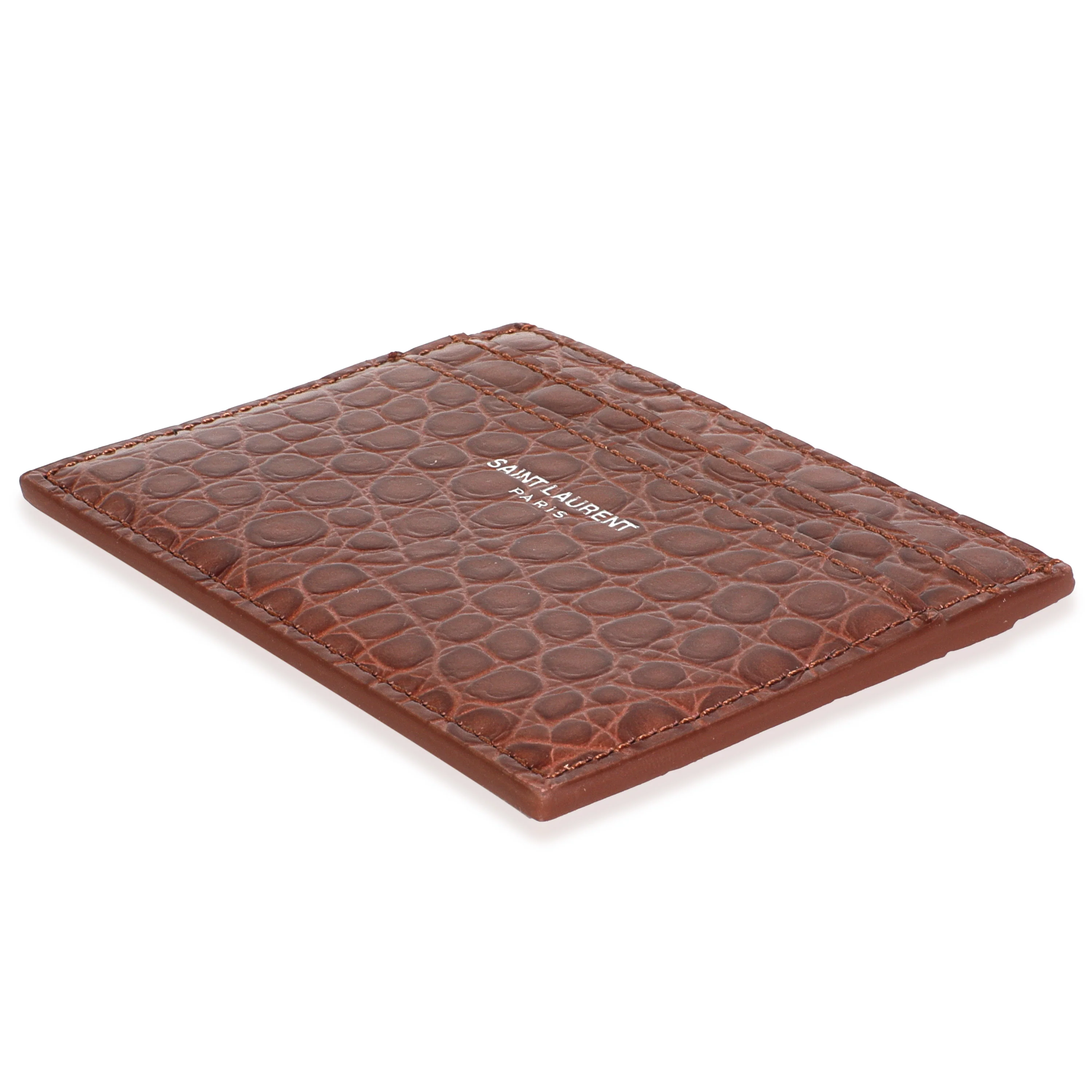 Brown Croc Embossed Calfskin Logo Card Holder - Image 7