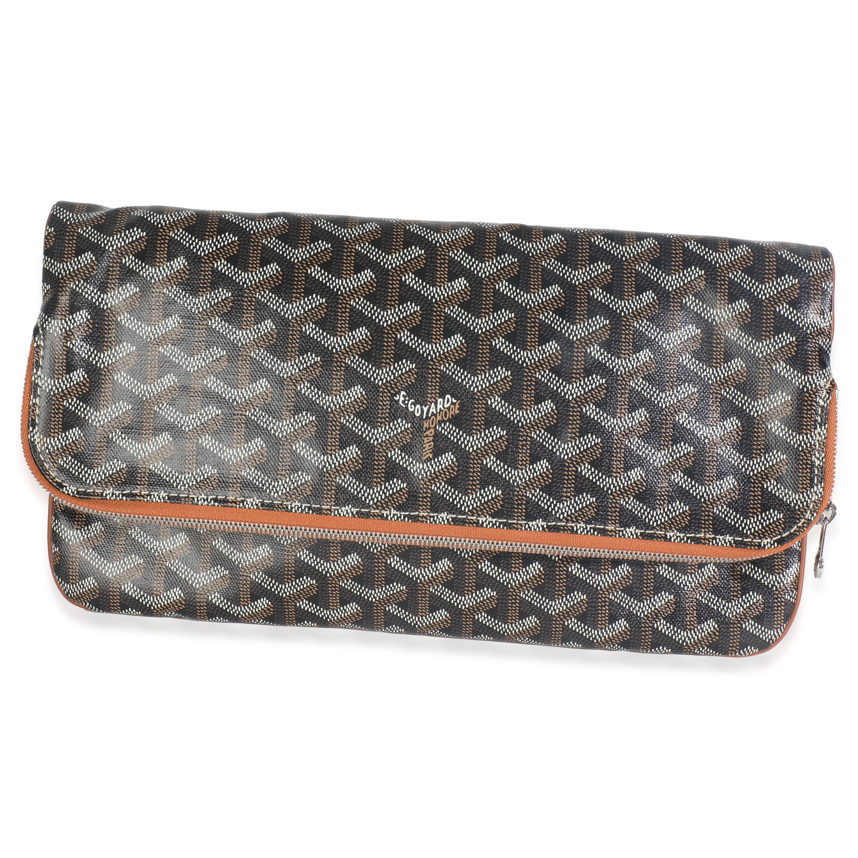 Gold Black Goyardine Canvas Saint Marie Soft Clutch
