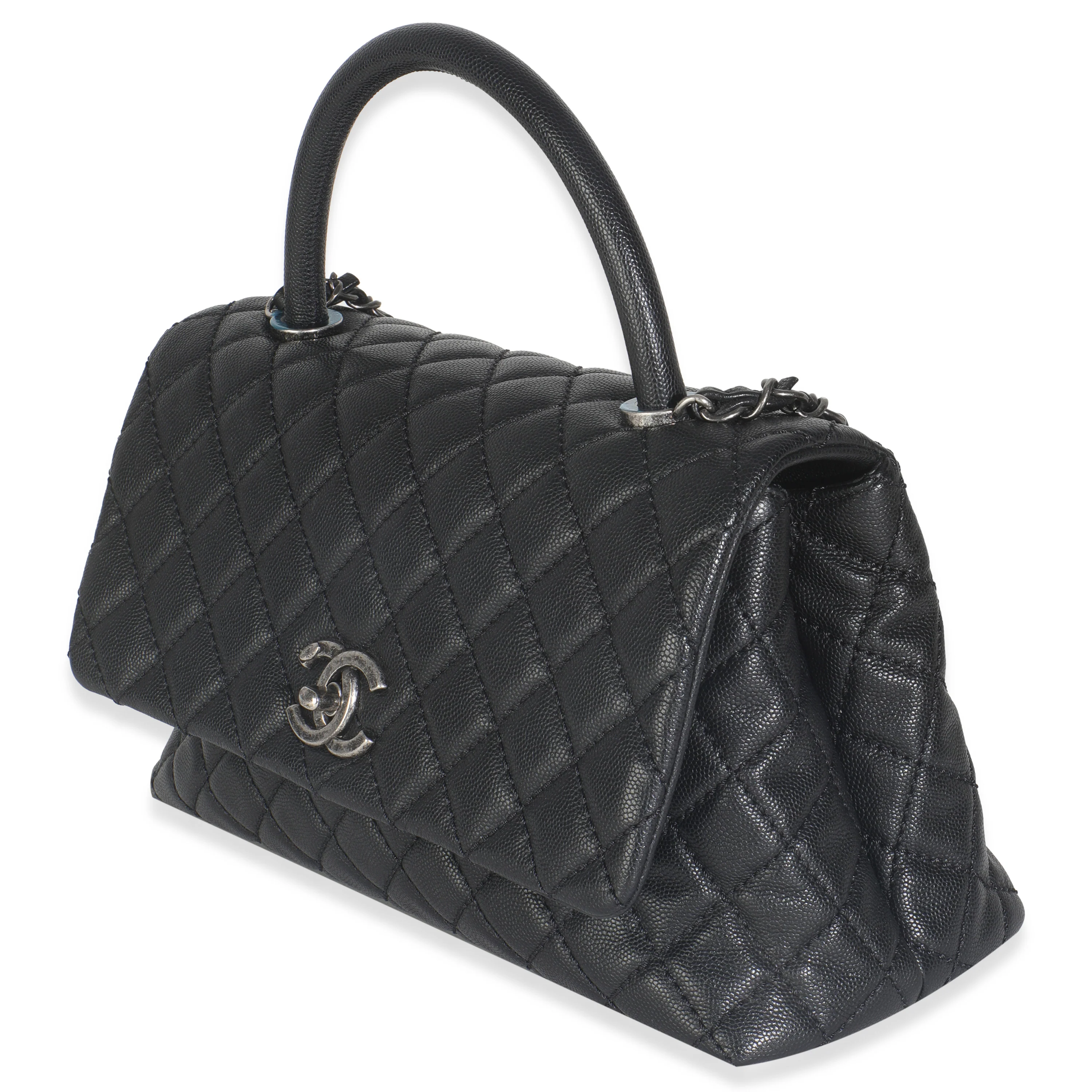 Black Quilted Caviar Medium Coco Top Handle Handbag - Image 2