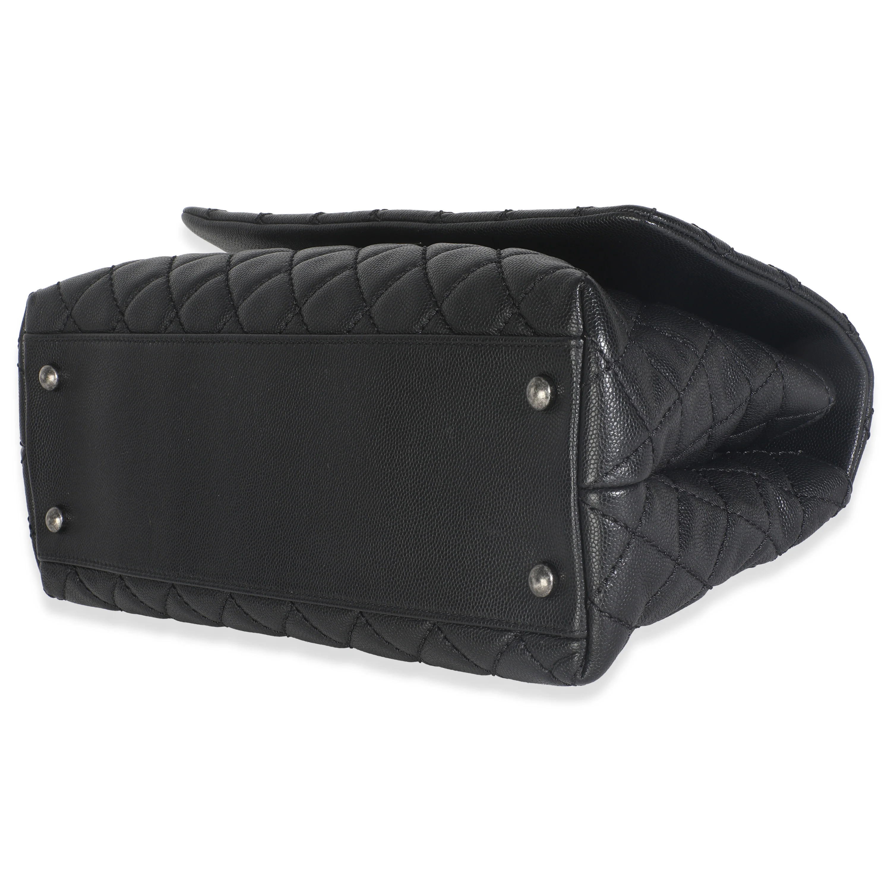 Black Quilted Caviar Medium Coco Top Handle Handbag - Image 6