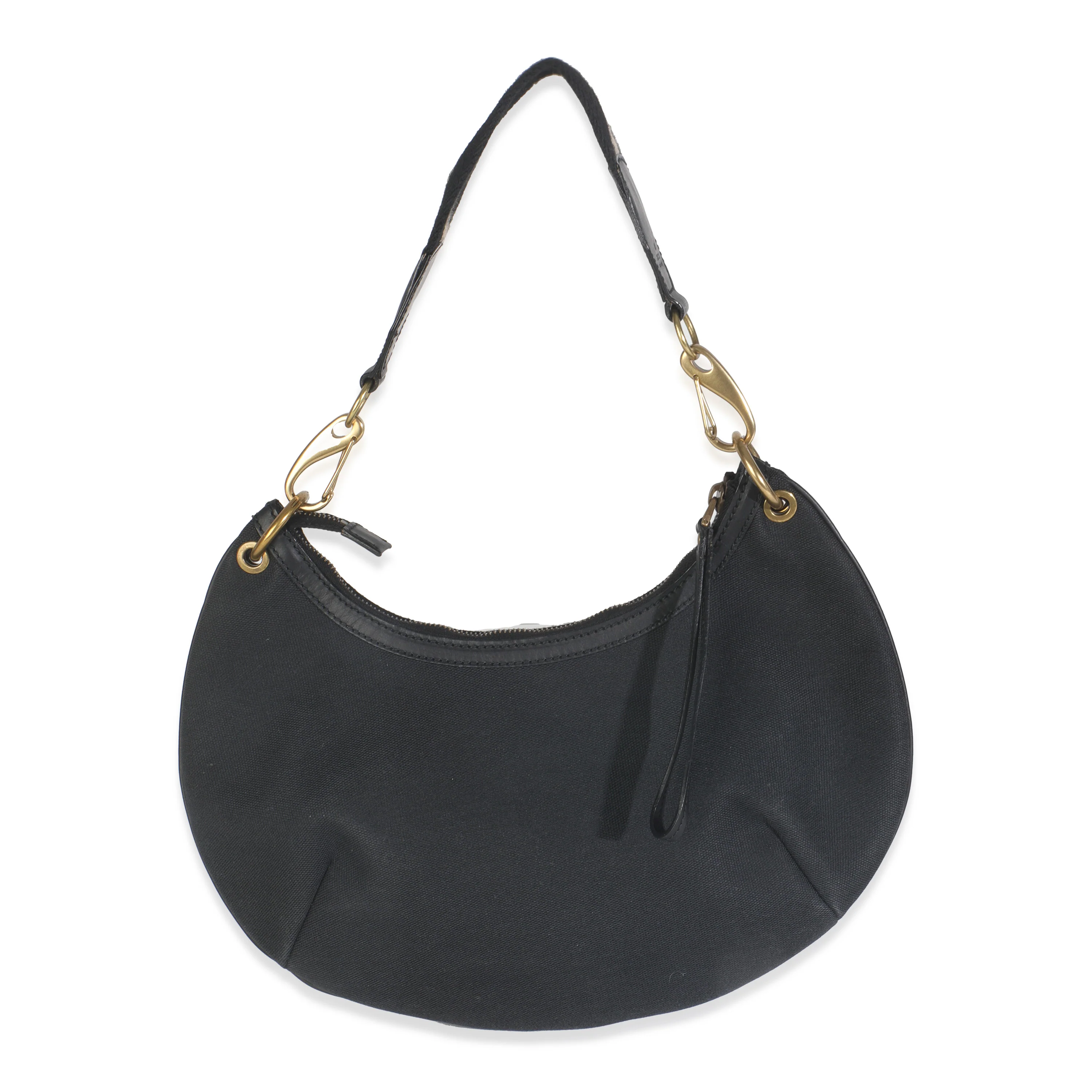 Vintage Black Canvas Half Moon Hobo