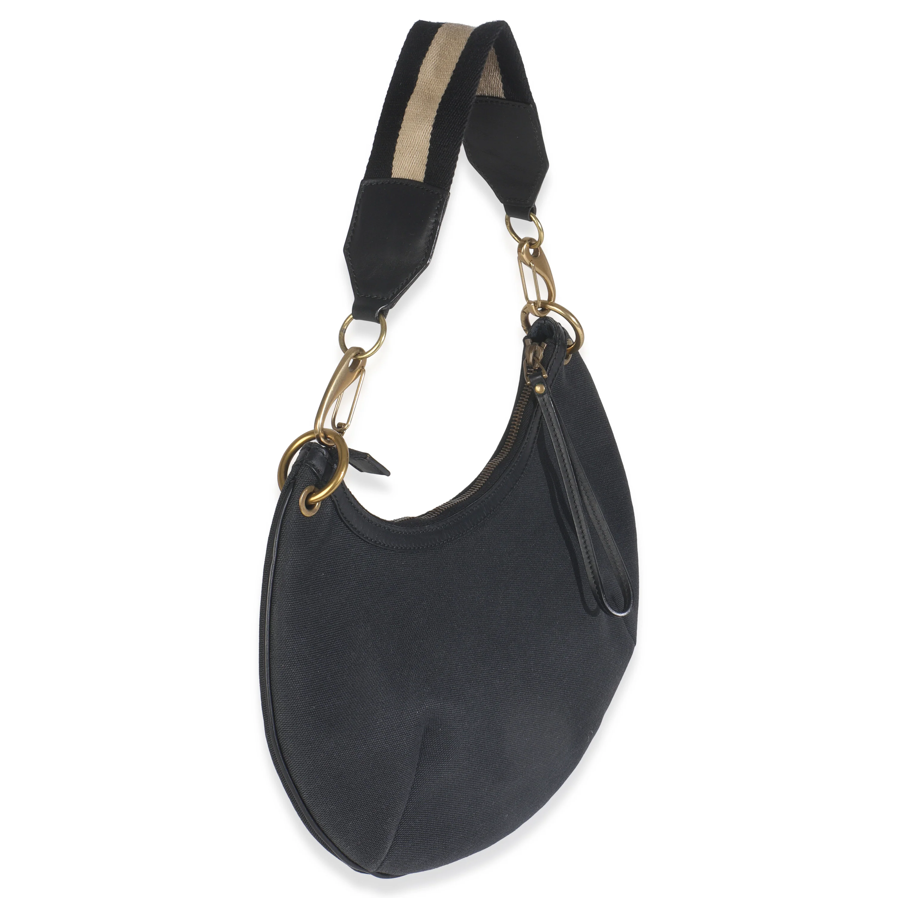 Vintage Black Canvas Half Moon Hobo - Image 3