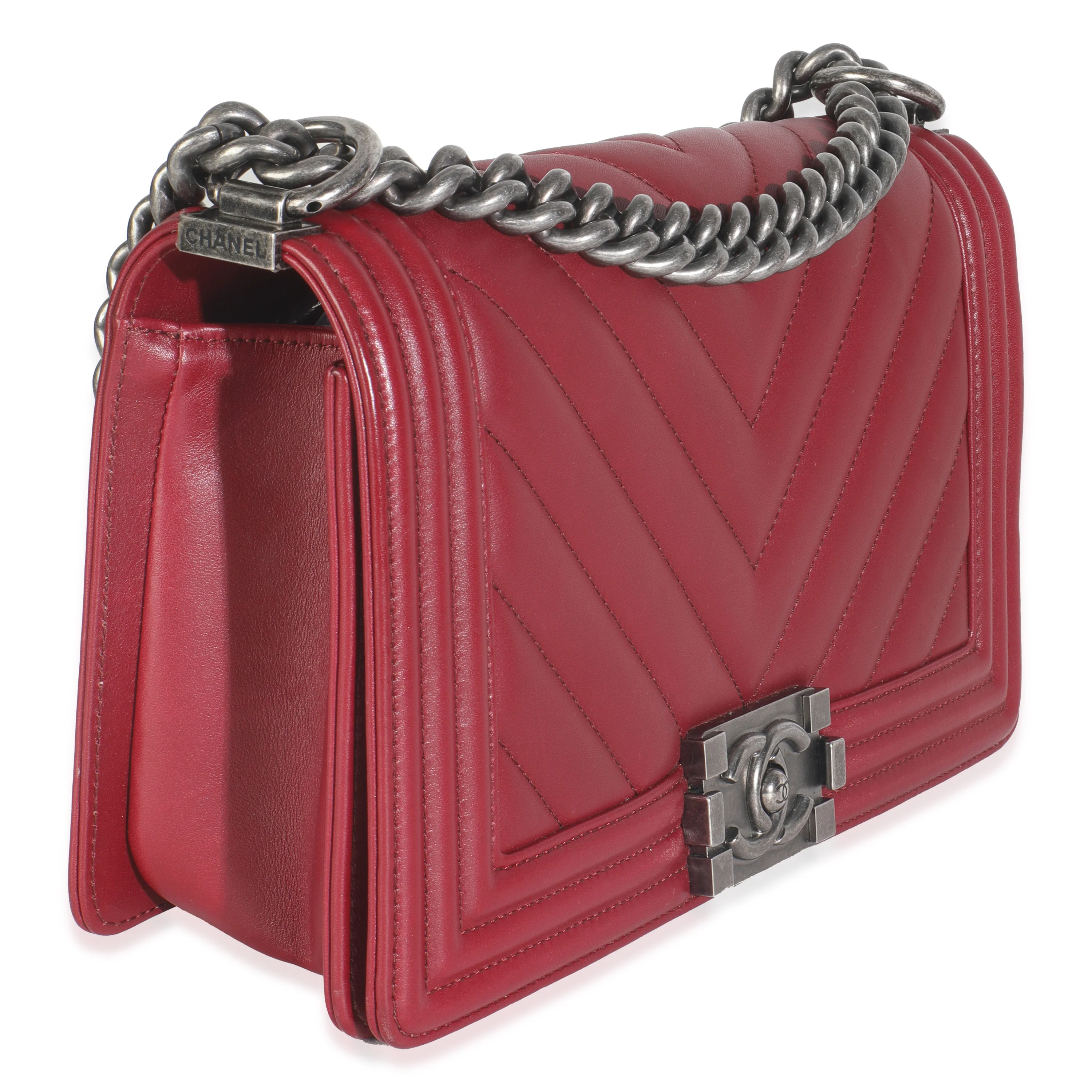 Burgundy Chevron Lambskin Medium Boy Bag - Image 3