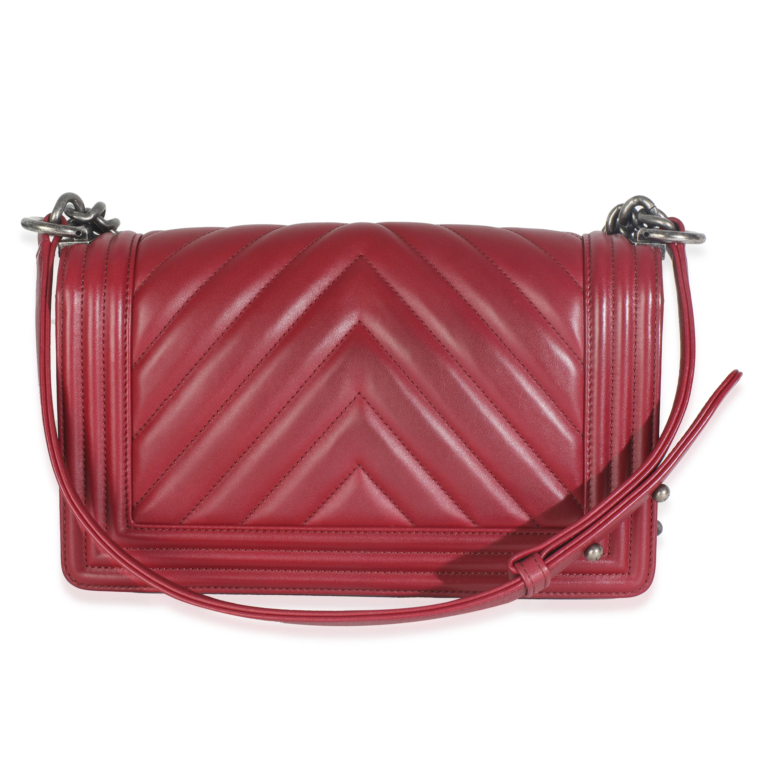 Burgundy Chevron Lambskin Medium Boy Bag - Image 4