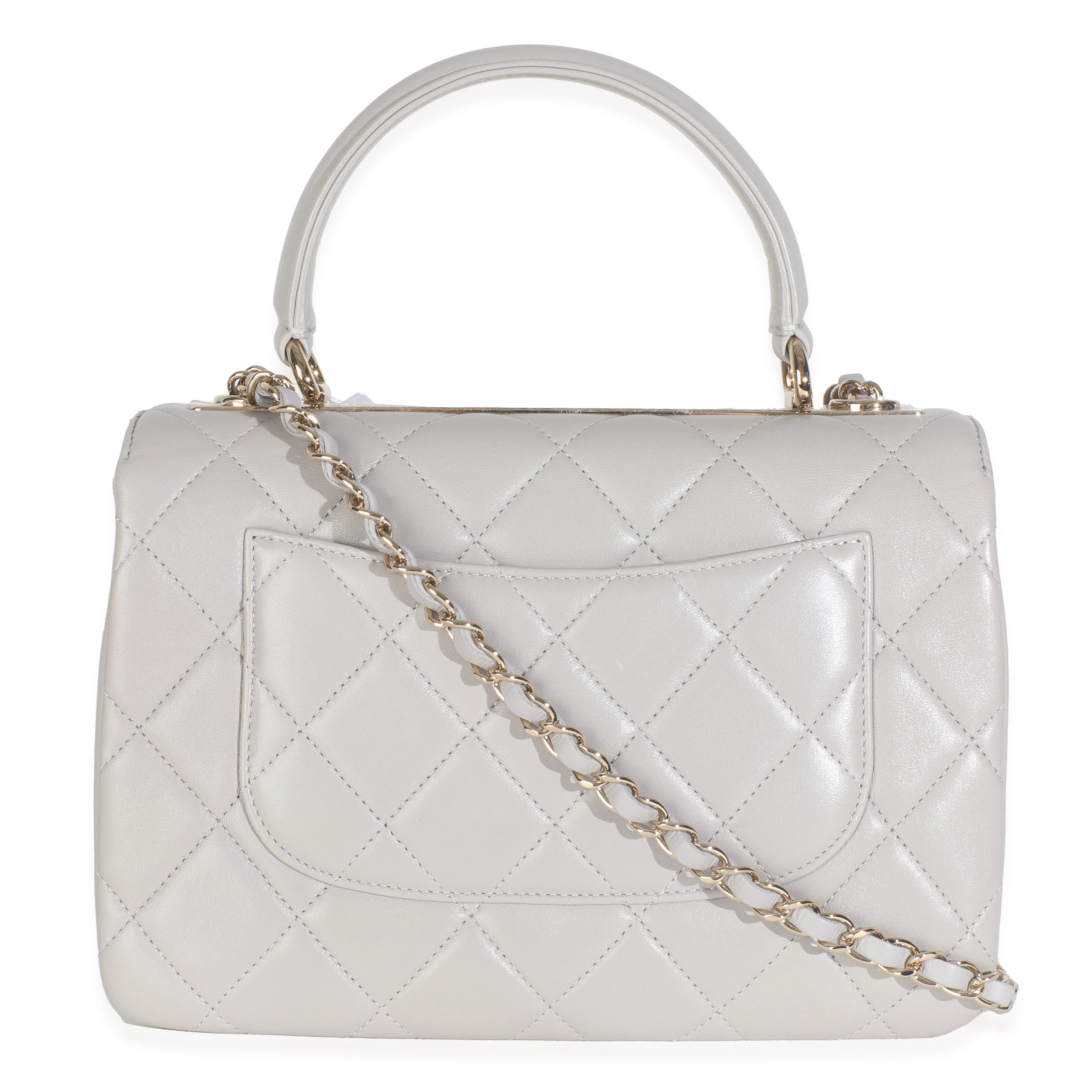 22B Light Grey Quilted Lambskin Small Trendy CC Dual Handle Flap Bag - Image 4