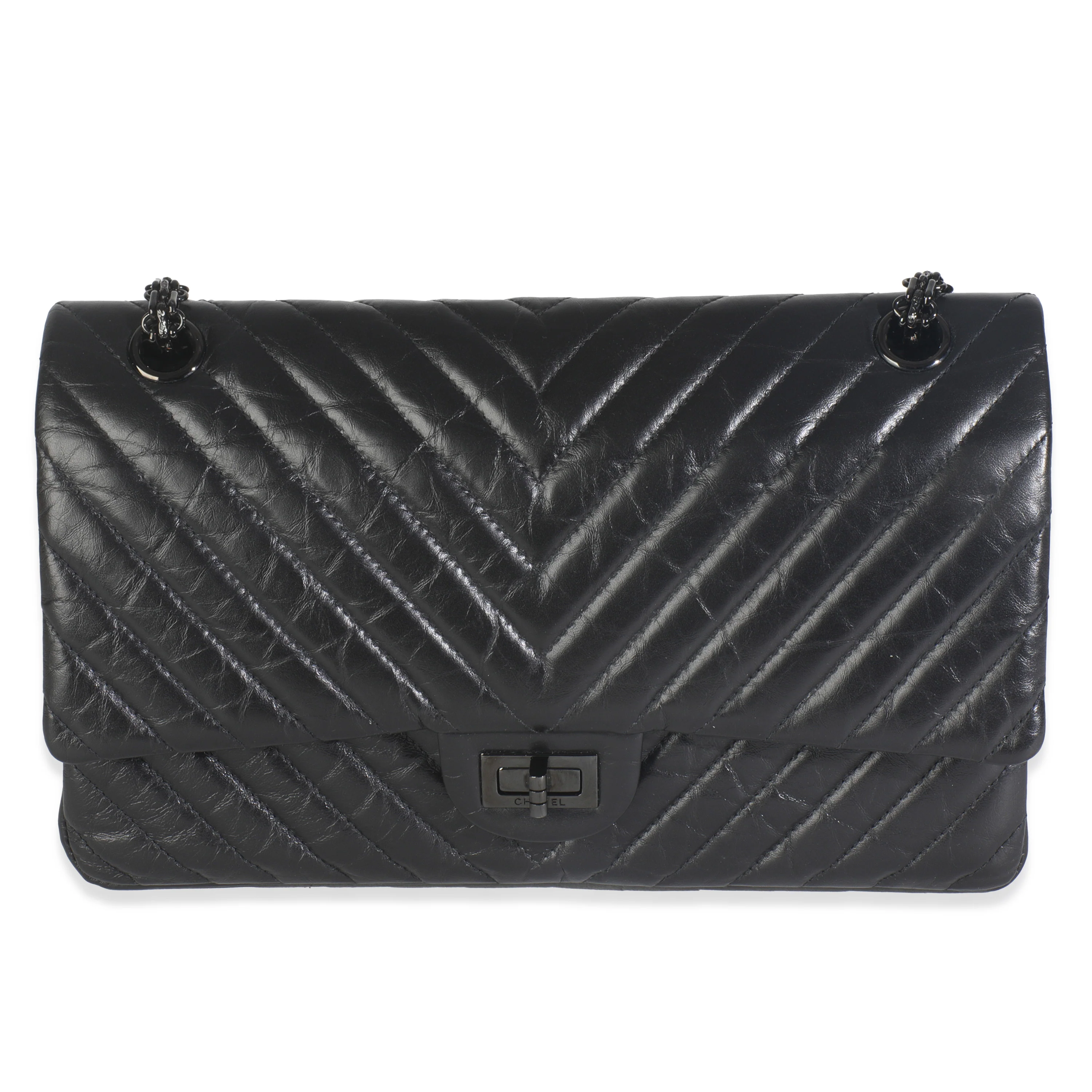 Aged Calfskin Chevron 2.55 So Black Reissue 226 Flap Bag