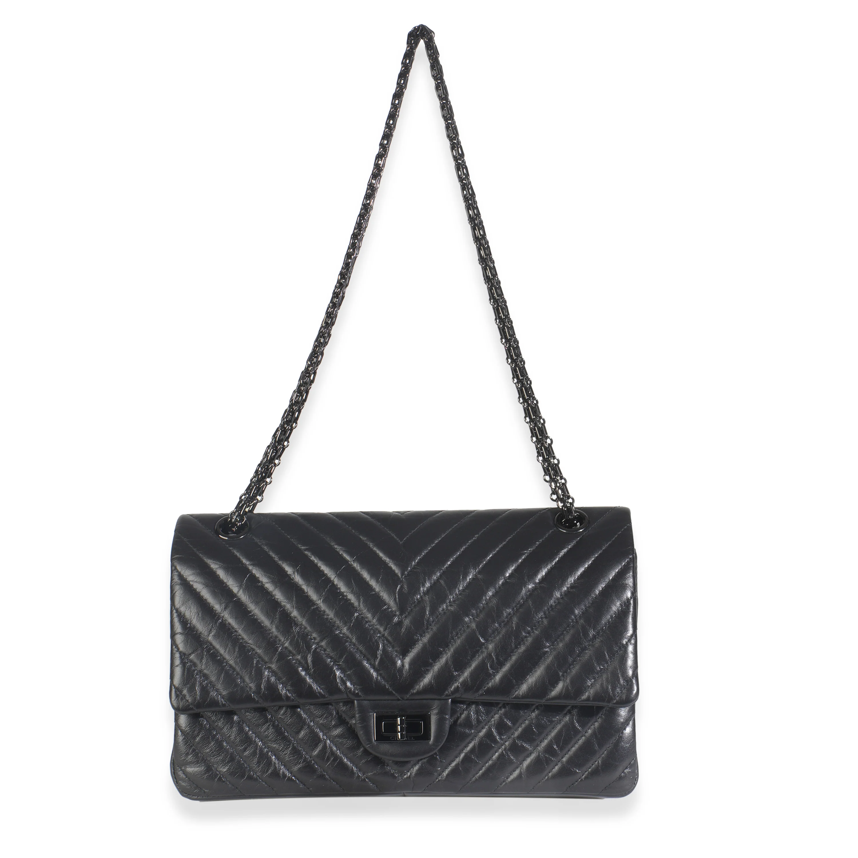 Aged Calfskin Chevron 2.55 So Black Reissue 226 Flap Bag - Image 7
