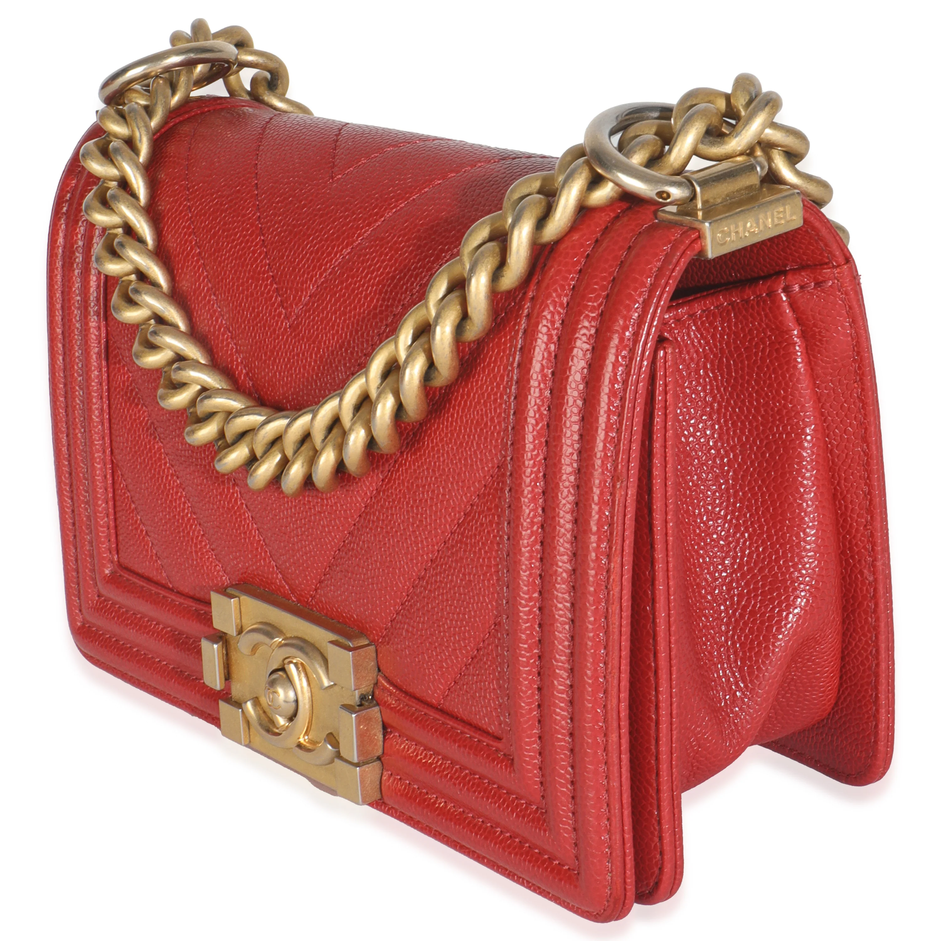 Red Quilted Caviar Chevron Small Boy Handbag - Image 2