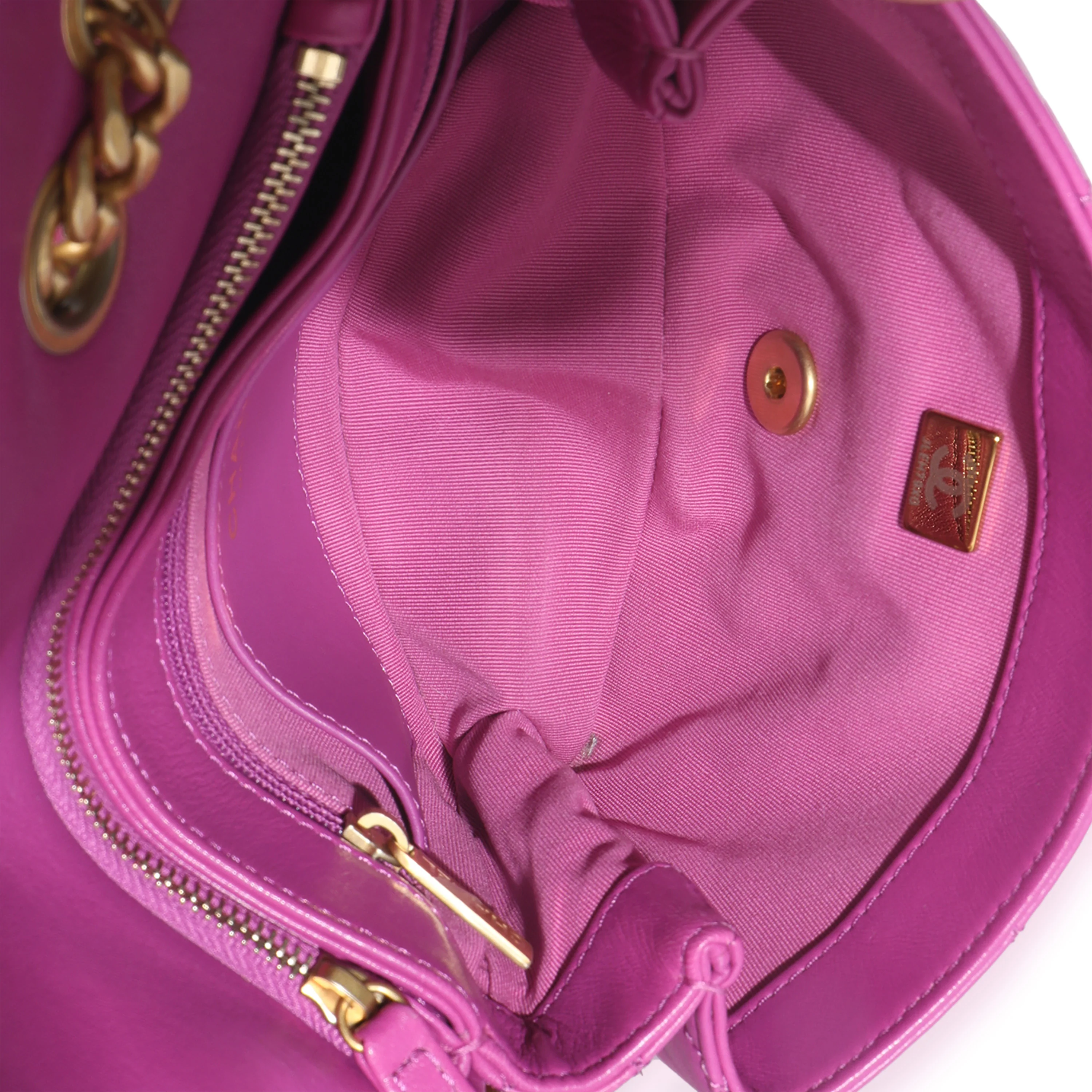 Purple Shiny Aged Quilted Calfskin Small Pillow Crush Flap Bag - Image 9