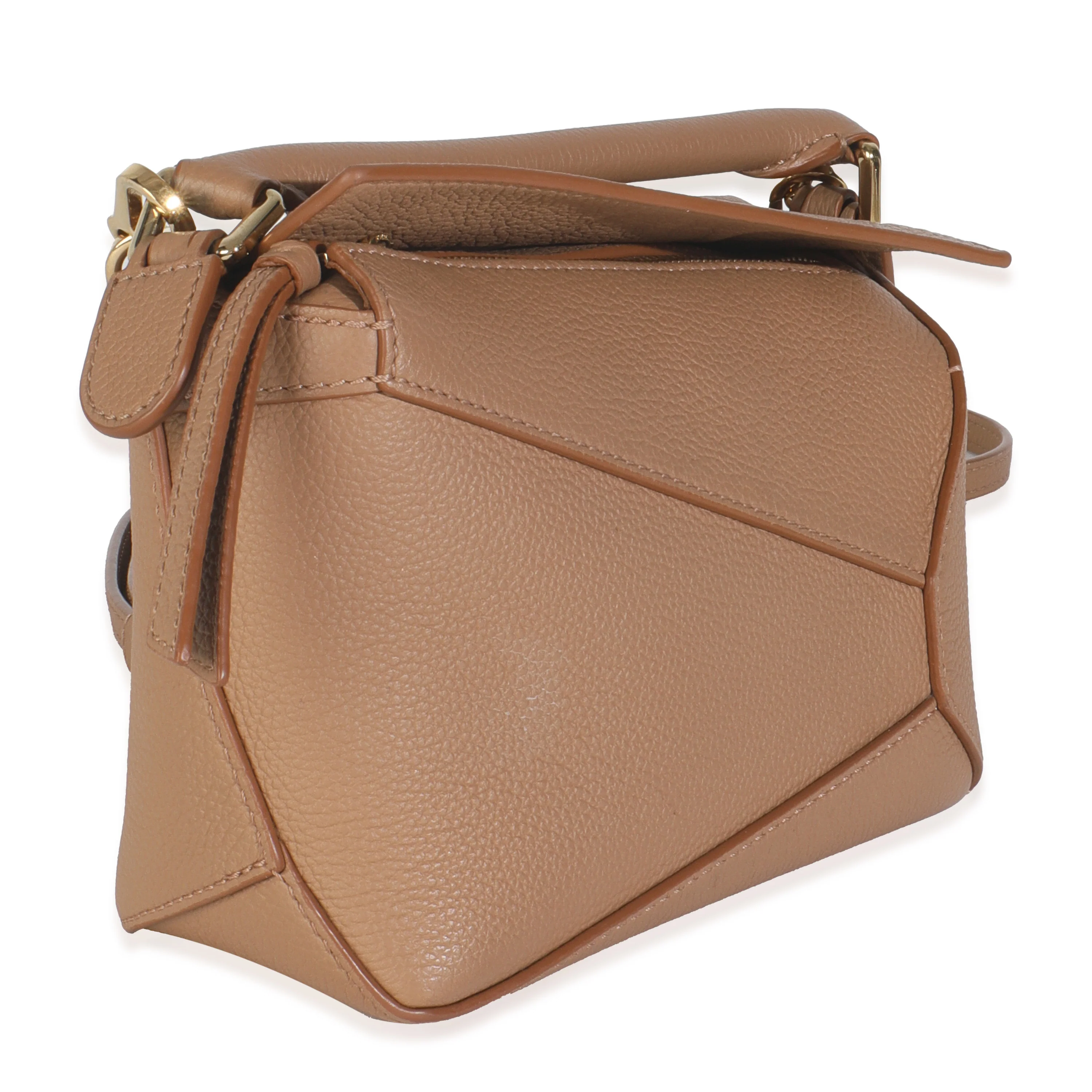 Tan Grained Calfskin Mini Puzzle Edge Bag - Image 3