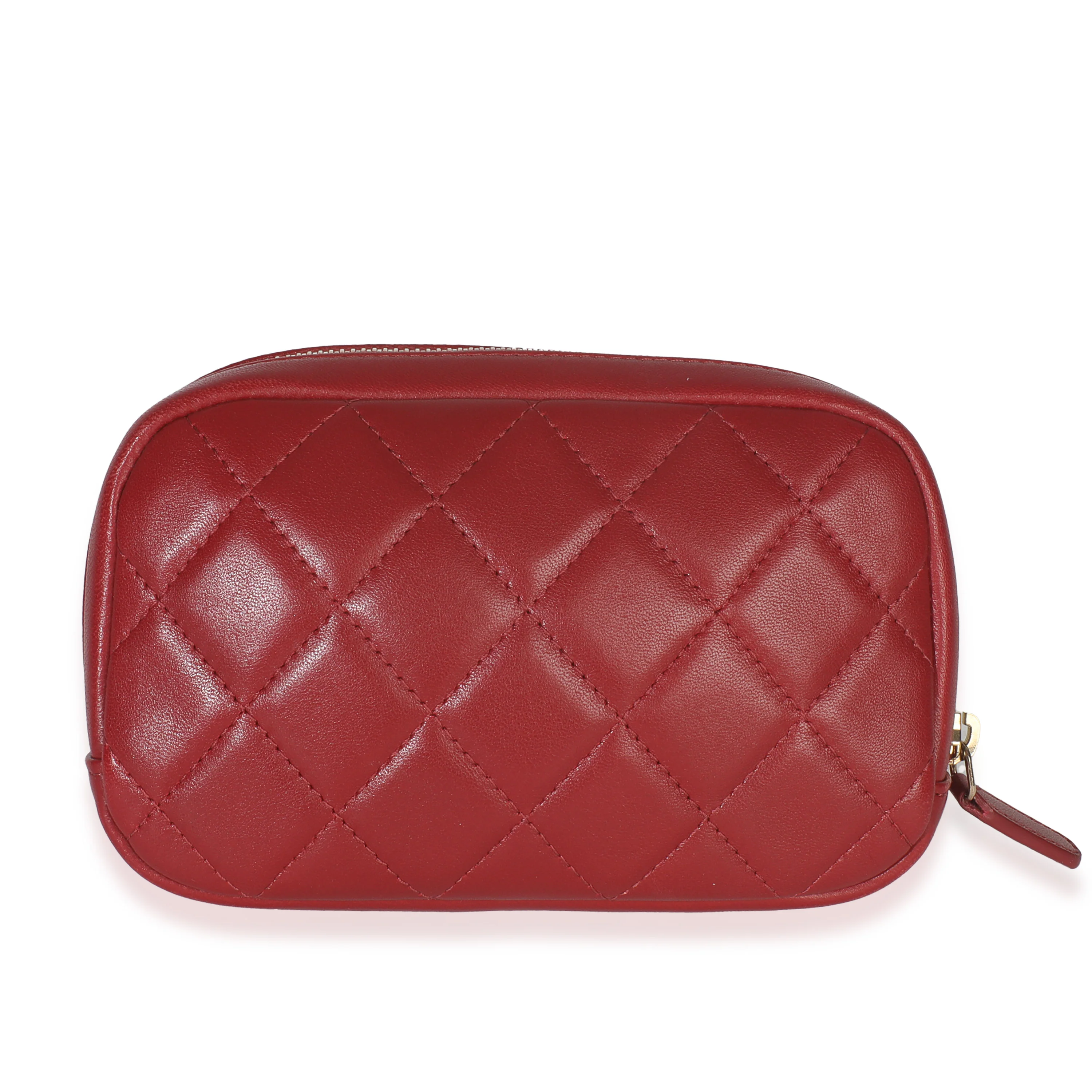 Red Quilted Lambskin CC Curvy Cosmetic Pouch - Image 4