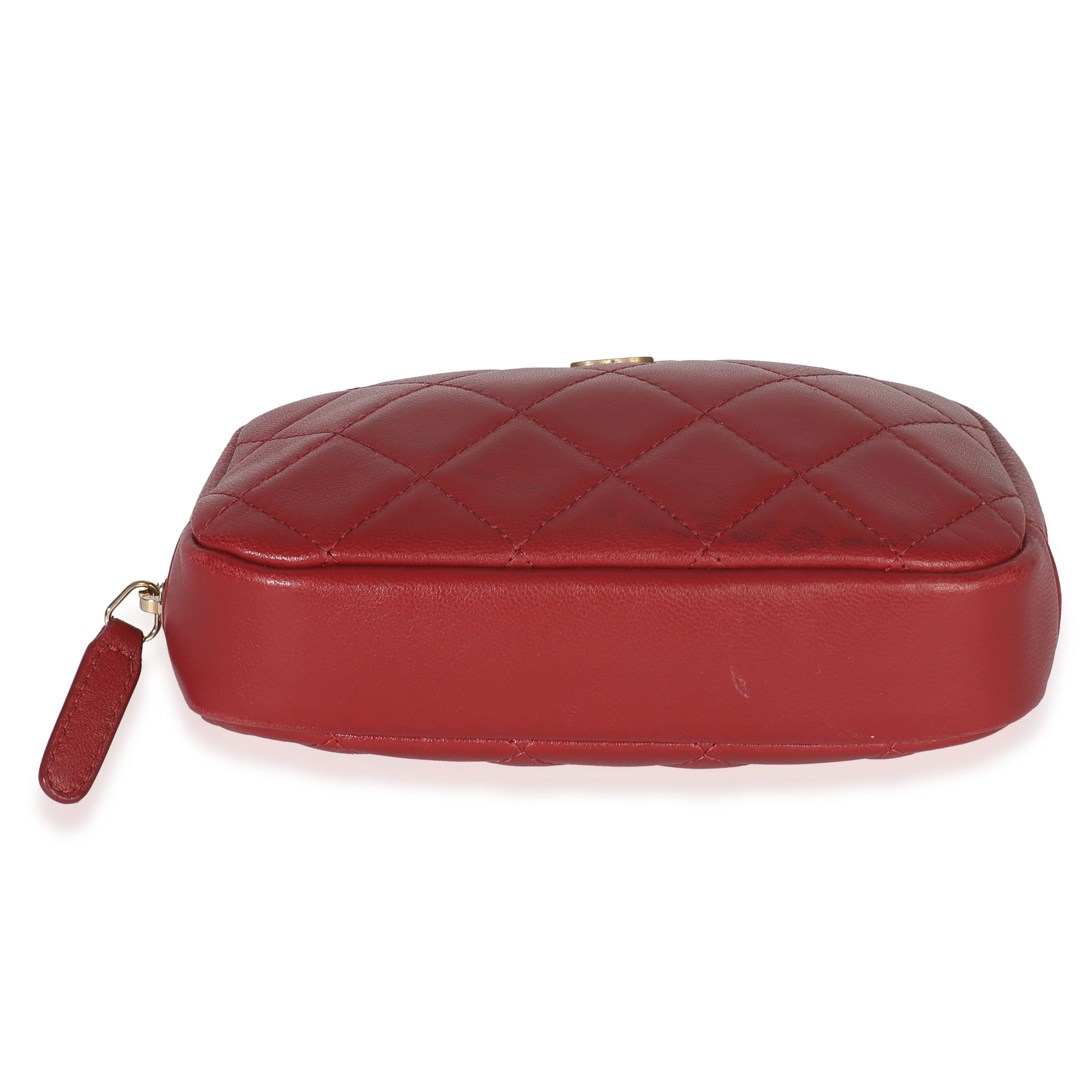 Red Quilted Lambskin CC Curvy Cosmetic Pouch - Image 5