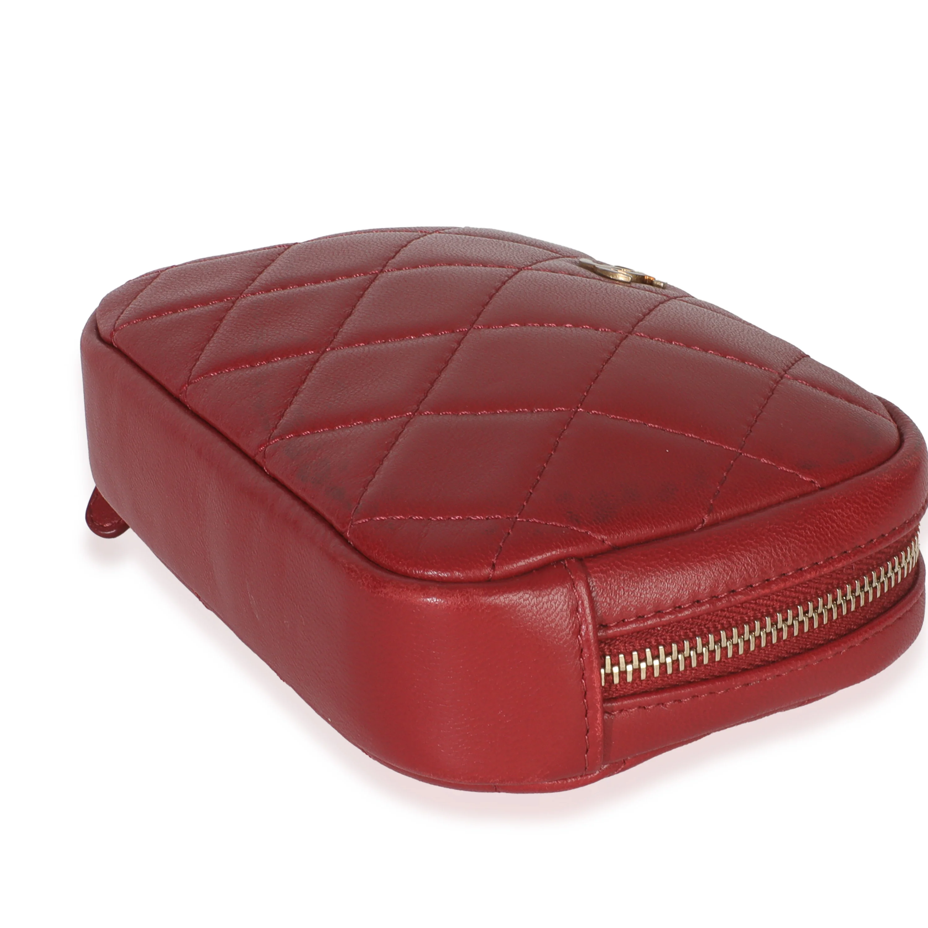 Red Quilted Lambskin CC Curvy Cosmetic Pouch - Image 7