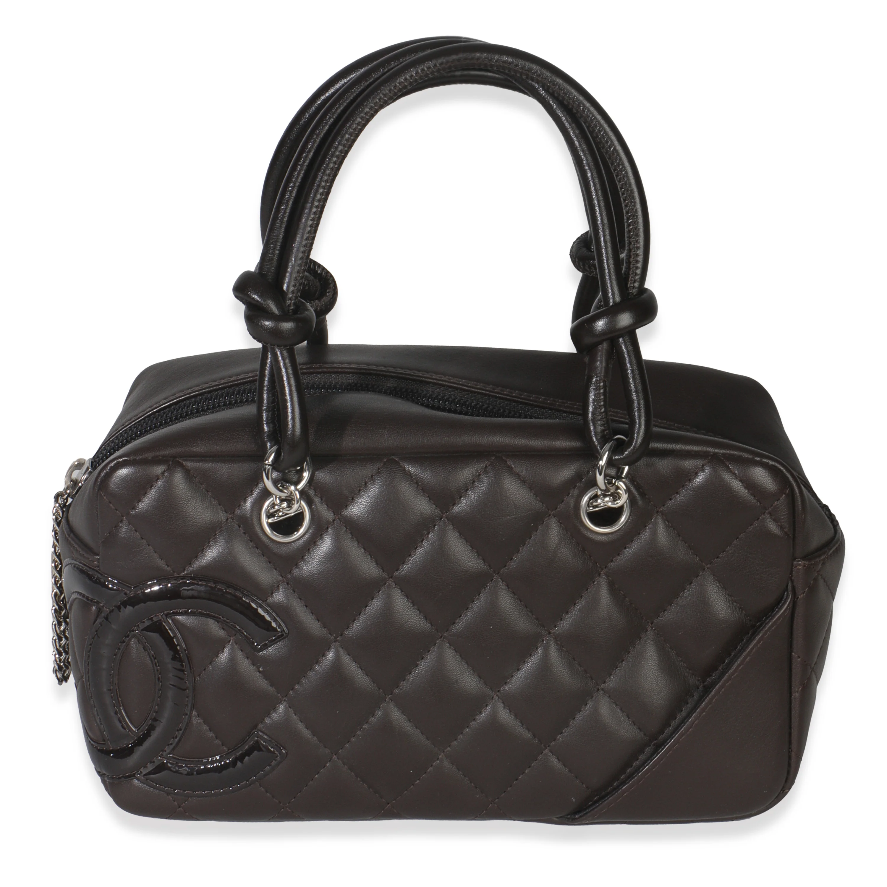 Vintage Brown Quilted Lambskin Mini Ligne Cambon Bowler Bag