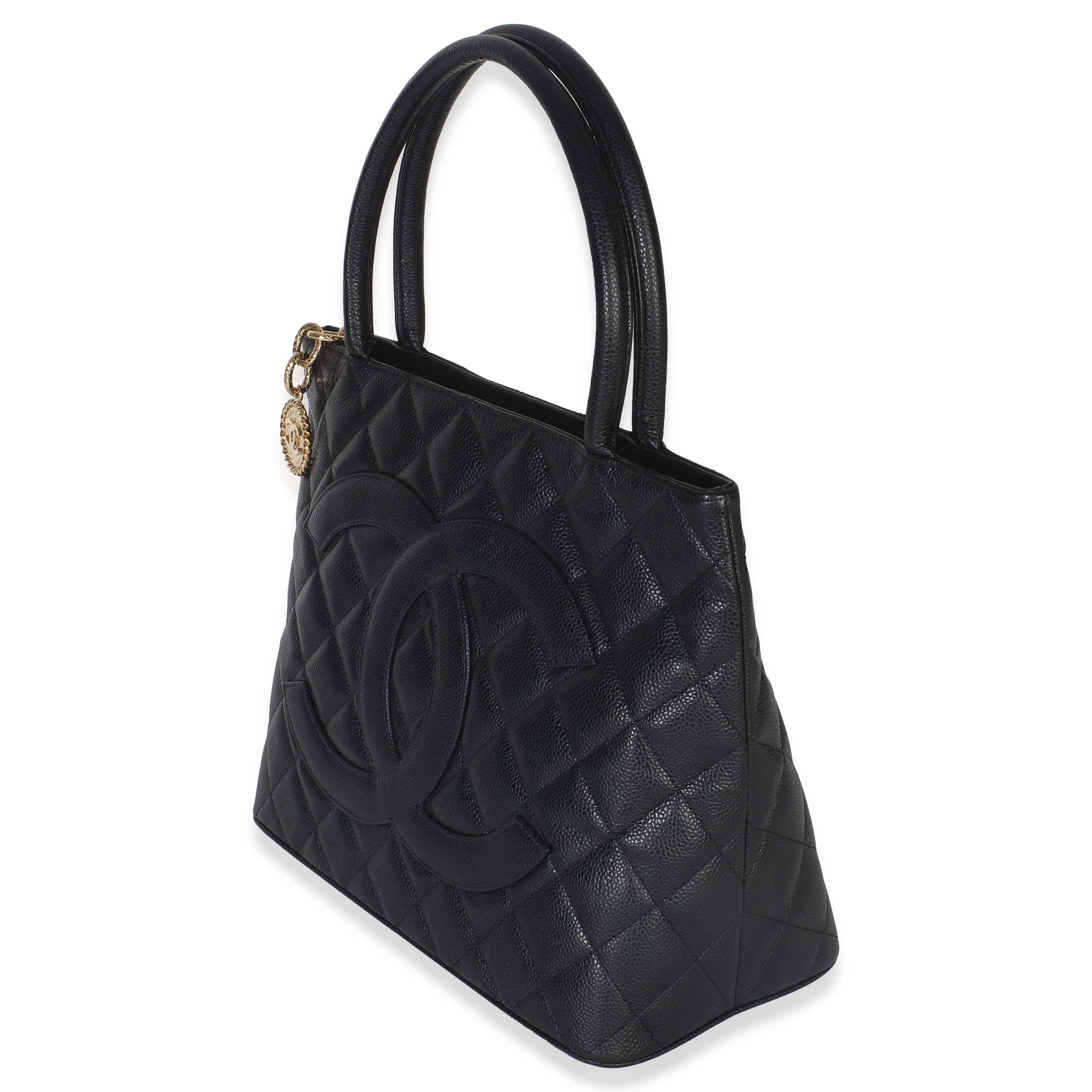 Vintage Black Quilted Caviar Medallion Tote - Image 2