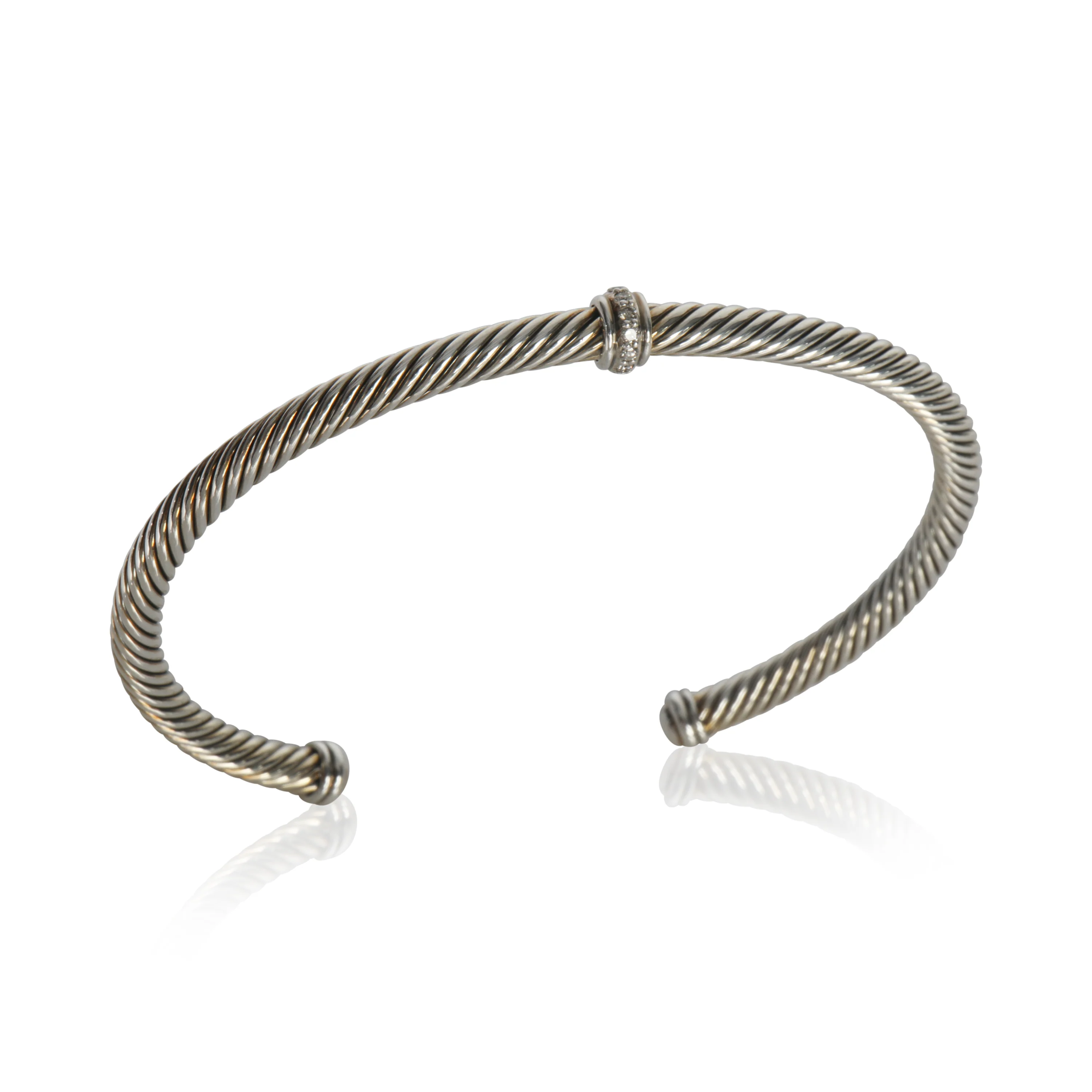 Sterling Silver Diamond Center Station Cable Bracelet - Image 4