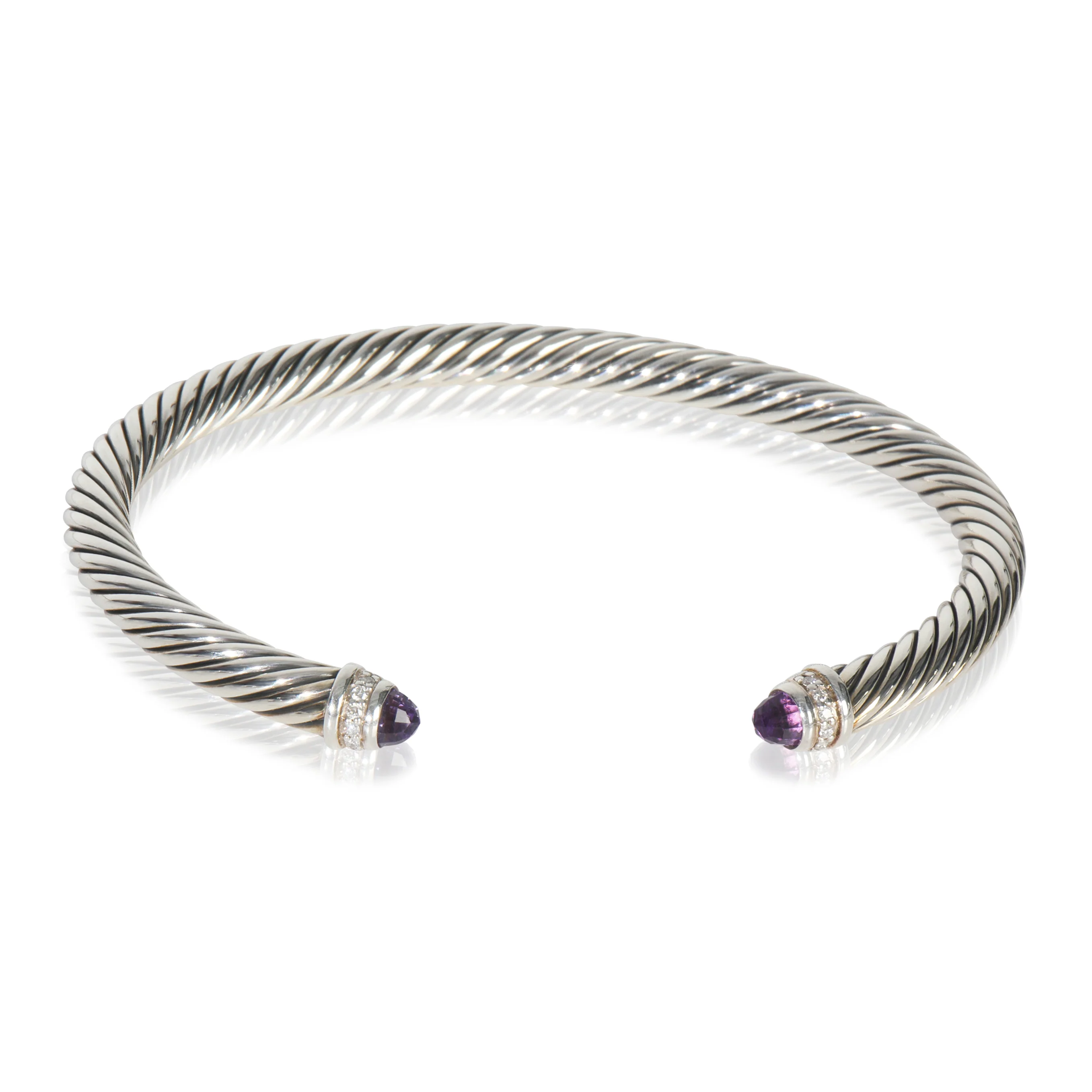 Sterling Silver Amethyst and Diamond Cable Classic Bracelet