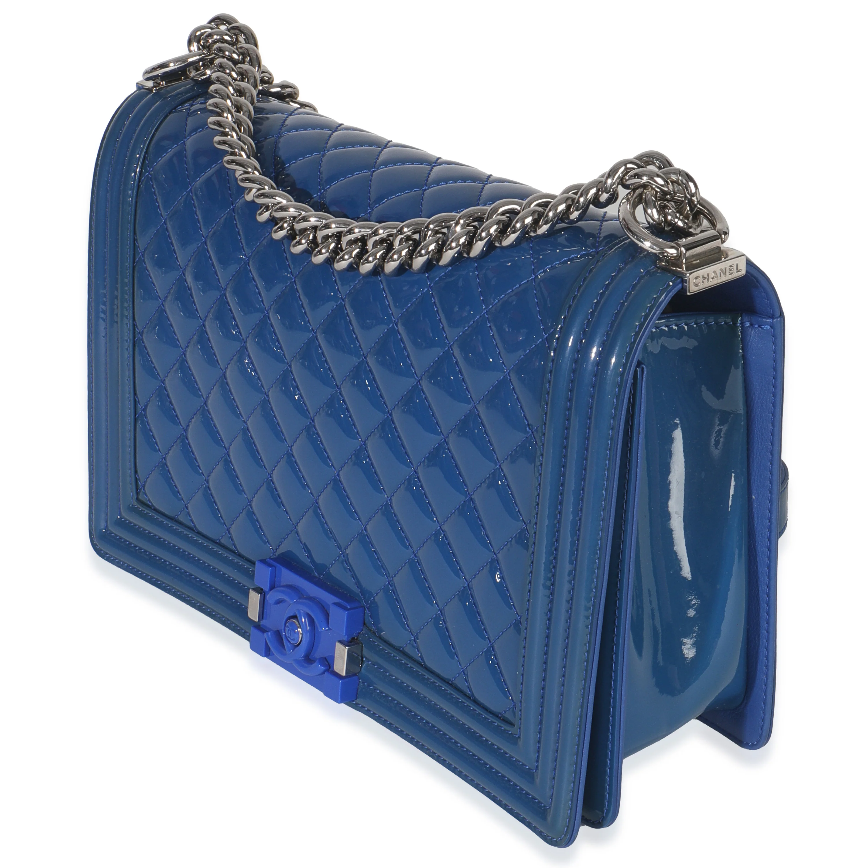 Blue Quilted Patent Plexiglass New Medium Boy Bag - Image 2