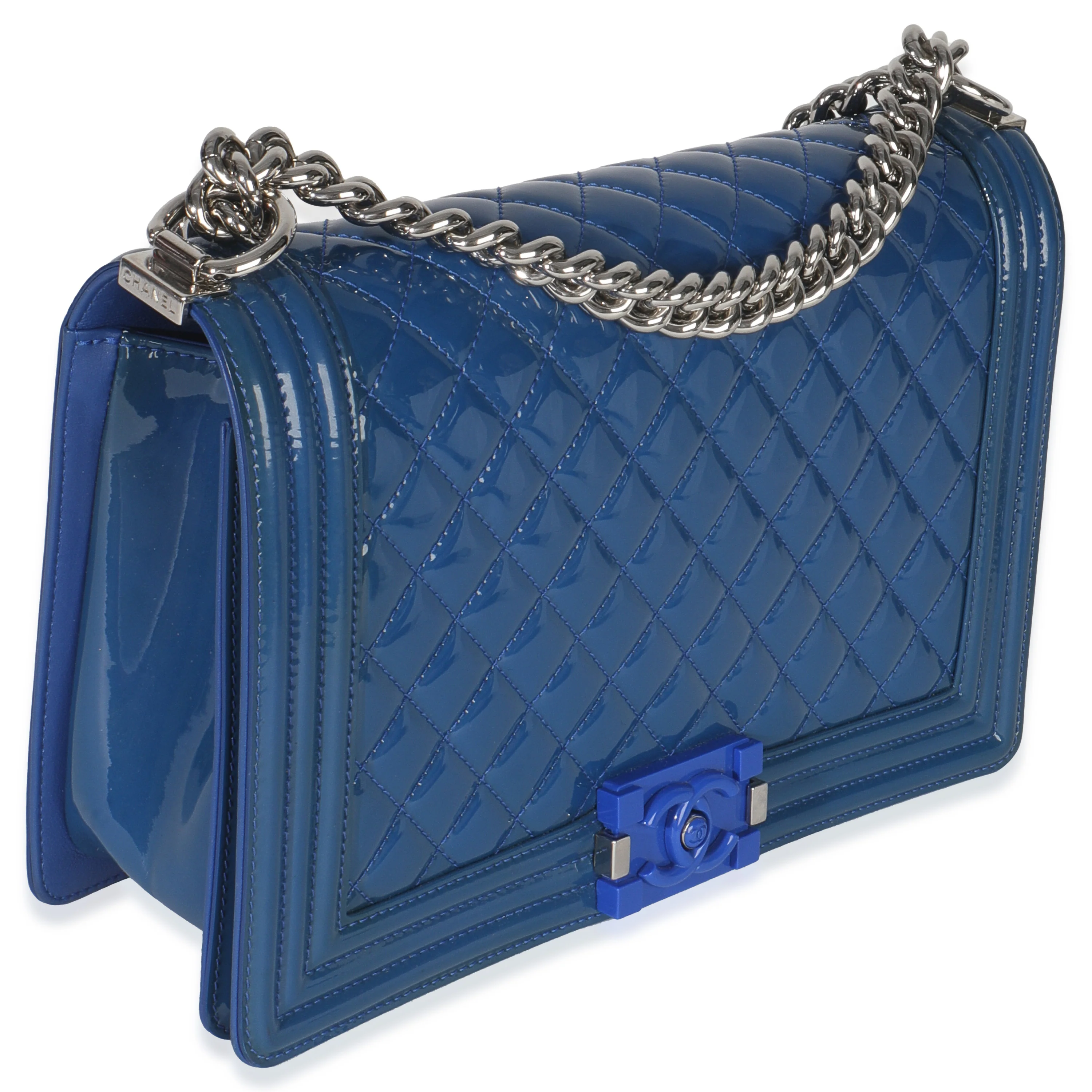 Blue Quilted Patent Plexiglass New Medium Boy Bag - Image 3