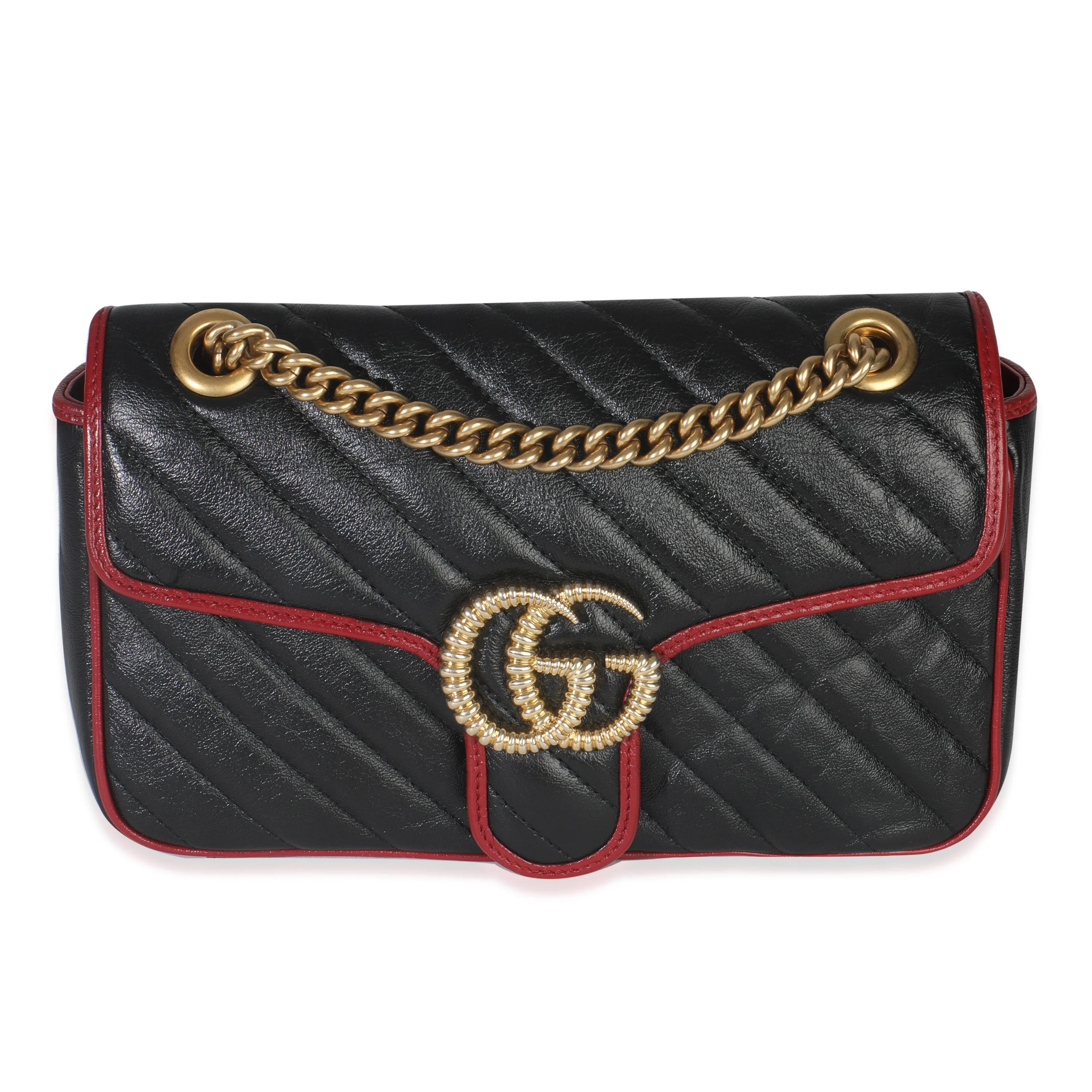 Red Black Calfskin Torchon Small GG Marmont Bag