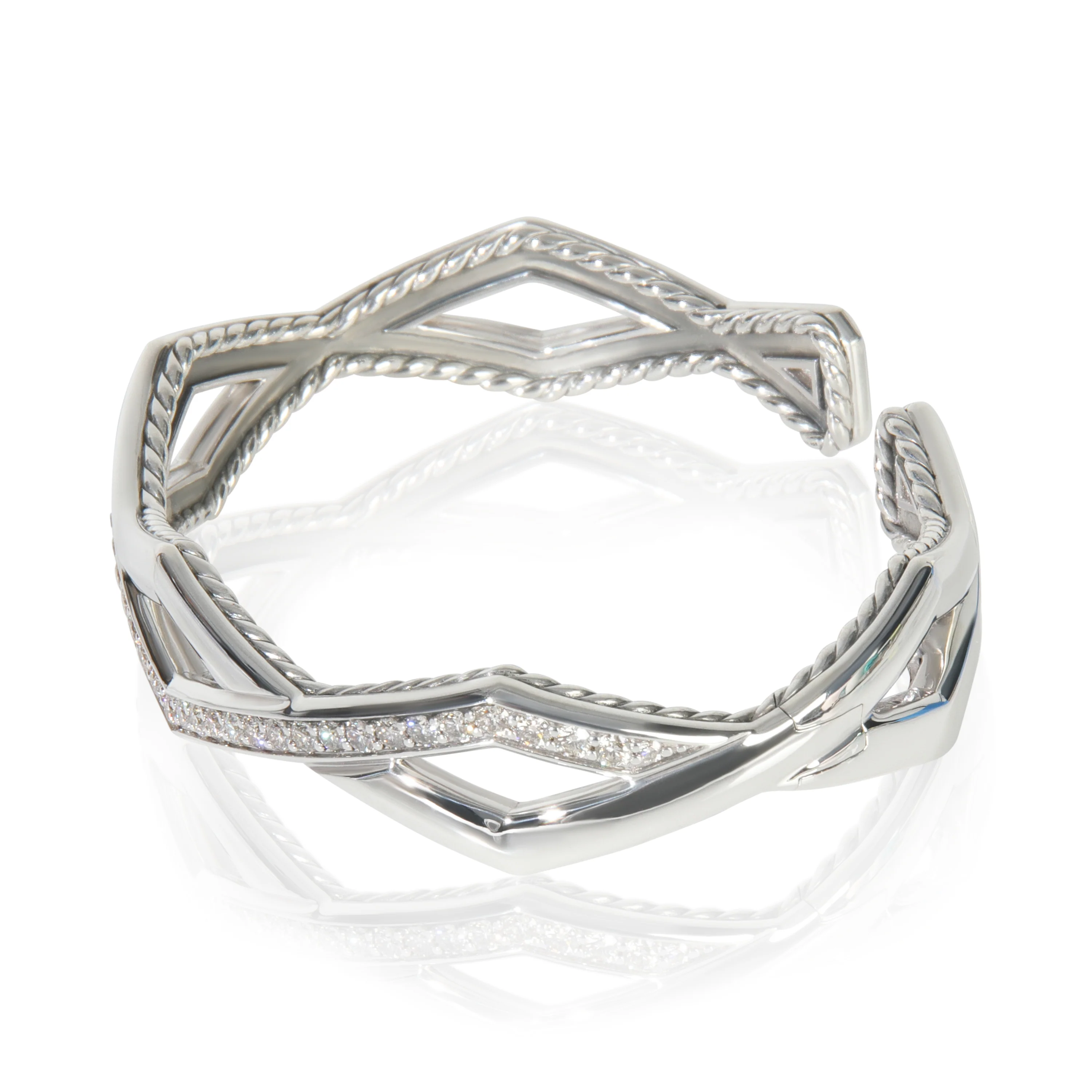 Sterling Silver Diamond Zig Zag Stax Two Row Cuff Bracelet - Image 2