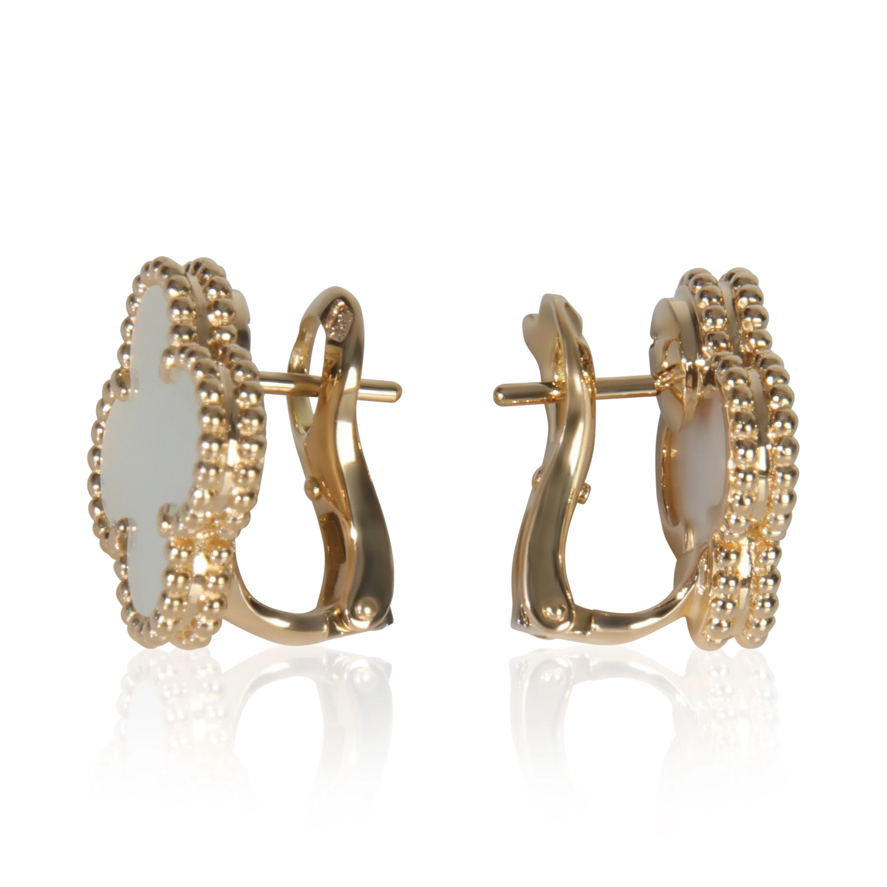 Yellow Gold Mother Of Pearl Vintage Alhambra Earrings - Image 2